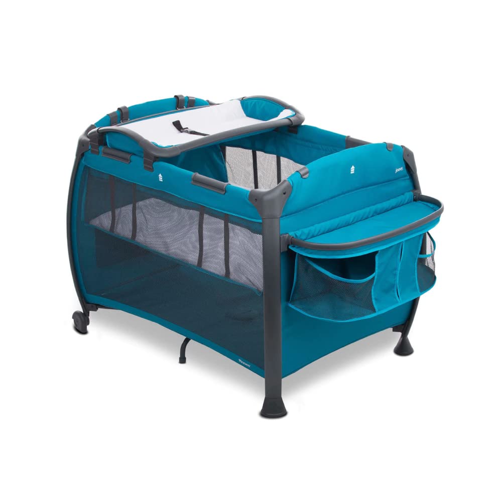 Joovy Room-Playard - Portable Baby Playpen with Bassinet, Changing Table & Nursery Center | Safe Play Yard for Infants & Toddlers | Ideal for Home, Travel & Daycare (Turquoise)