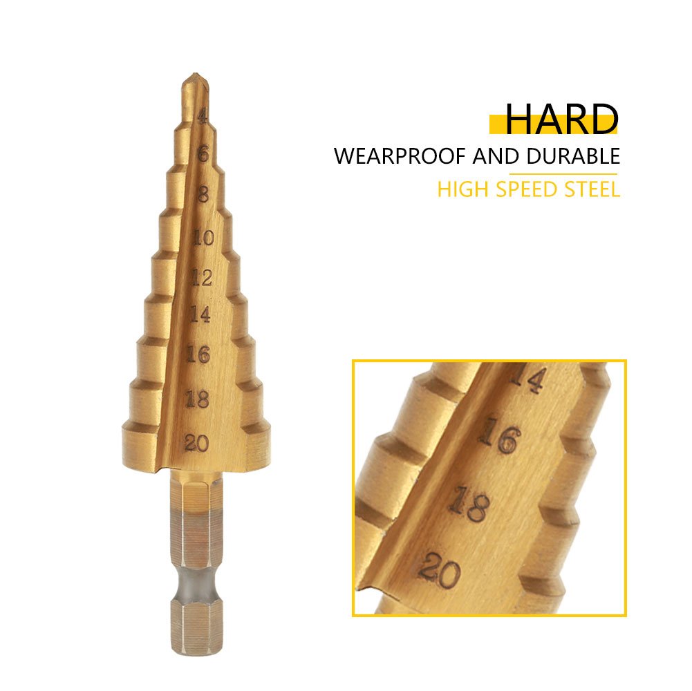HSS Step Drill Bit Set 4-20mm - Hex Shank Hole Cutter for Steel, Bronze & Aluminum - Perfect for Metalworking, DIY Projects & Home Repairs