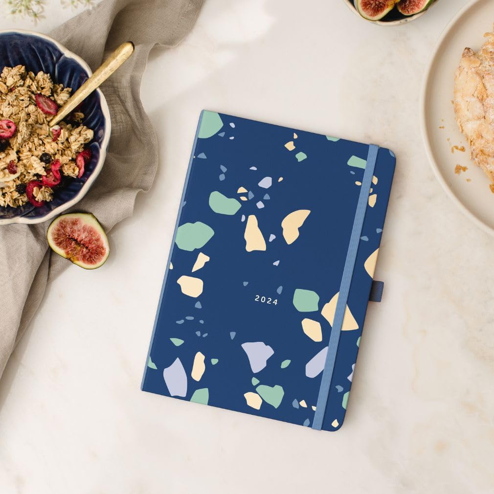 Busy B Mid Year Day a Page Diary August 2024 - August 2025 | Terrazzo A5 Daily Planner with Pen Holder, Elastic Closure & Year Planner | Perfect for Work, School & Personal Organization