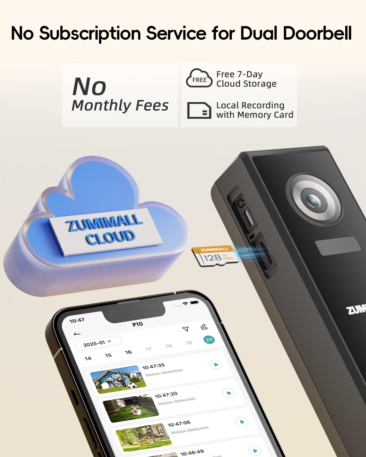 ZUMIMALL 2K HD Dual Lens Video Doorbell Camera with Wireless Chime - Solar & Battery Powered, No Monthly Fees, Wireless/Wired Installation, 2-Way Talk, IP65 Weatherproof, Cloud Storage, Alexa Compatible, PIR Motion Detection, AI Recognition, 2.4G WiFi - Perfect for Home Security & Smart Door Monitoring
