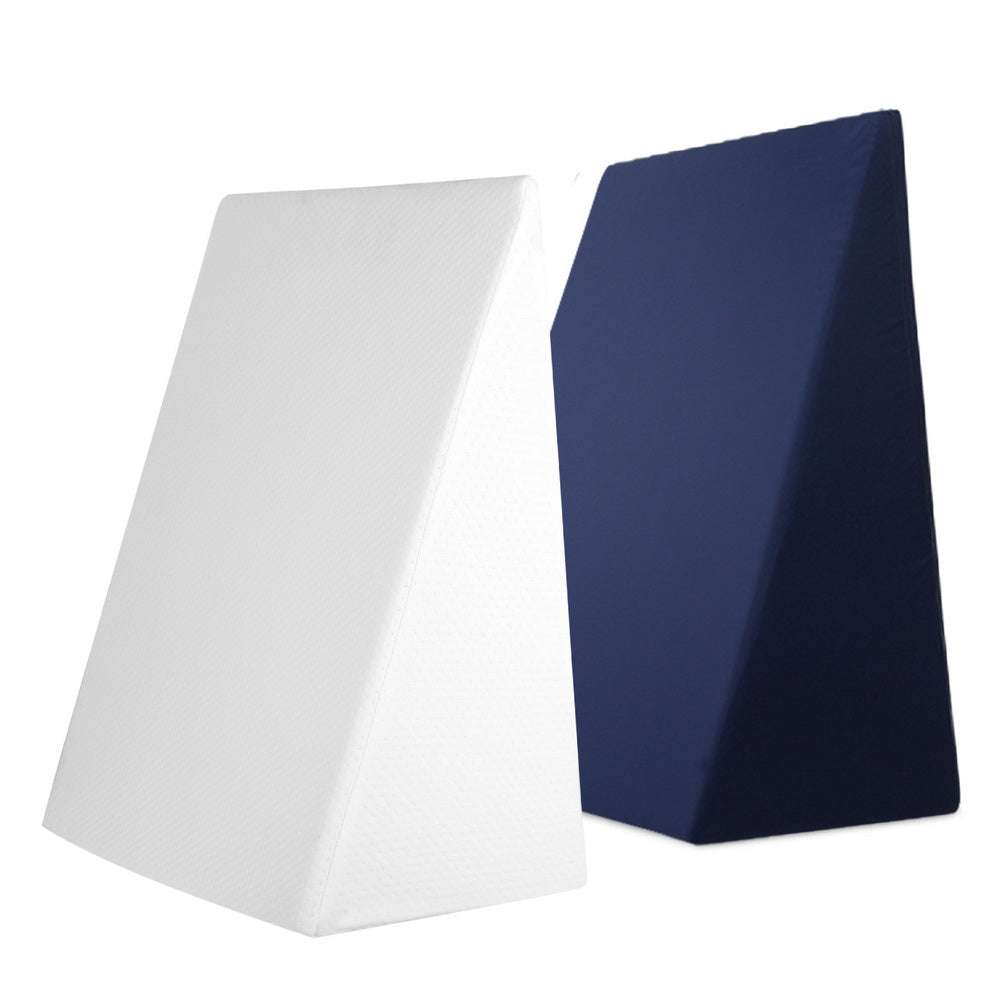 2X Memory Foam Wedge Pillow for Neck & Back Support - Waterproof Cover (White & Blue) - Ideal for Sleeping, Reading, and Post-Surgery Recovery