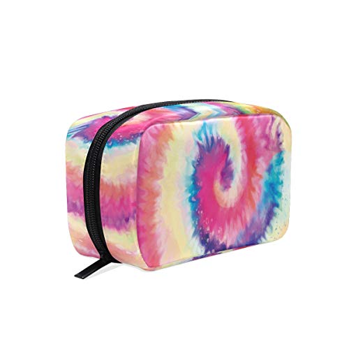 Colorful Tie Dye Swirl Cosmetic Makeup Bag - Portable Travel Train Case & Toiletry Organizer - Multifunctional Storage for Makeup Brushes, Skincare, Jewelry - Perfect for Travel, Gym, Beach & Daily Use