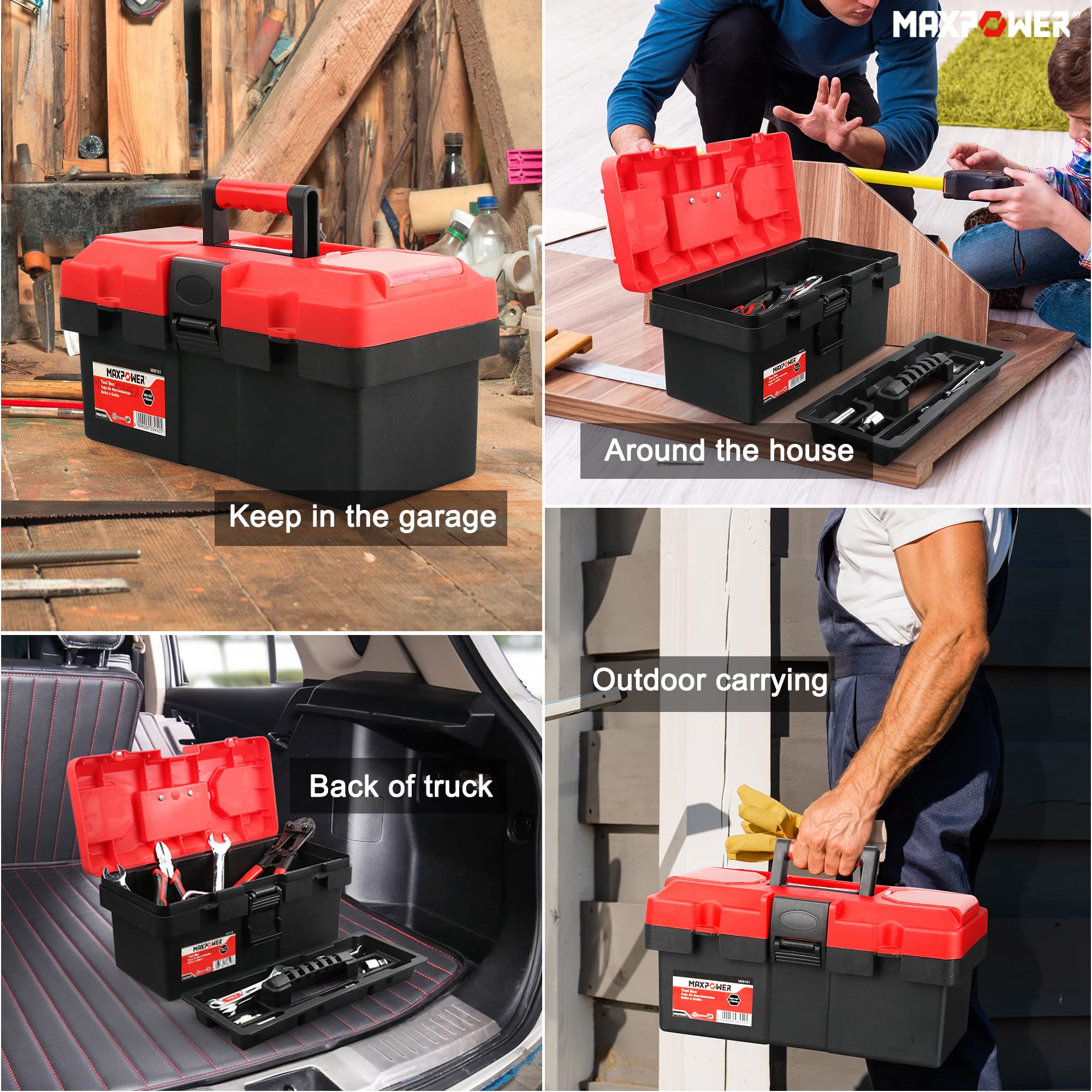 MAXPOWER 17 Inch Heavy Duty Metal Tool Box & 14 Inch Durable Plastic Tool Box Set - Perfect for Home, Garage, Workshop, and Job Site Organization