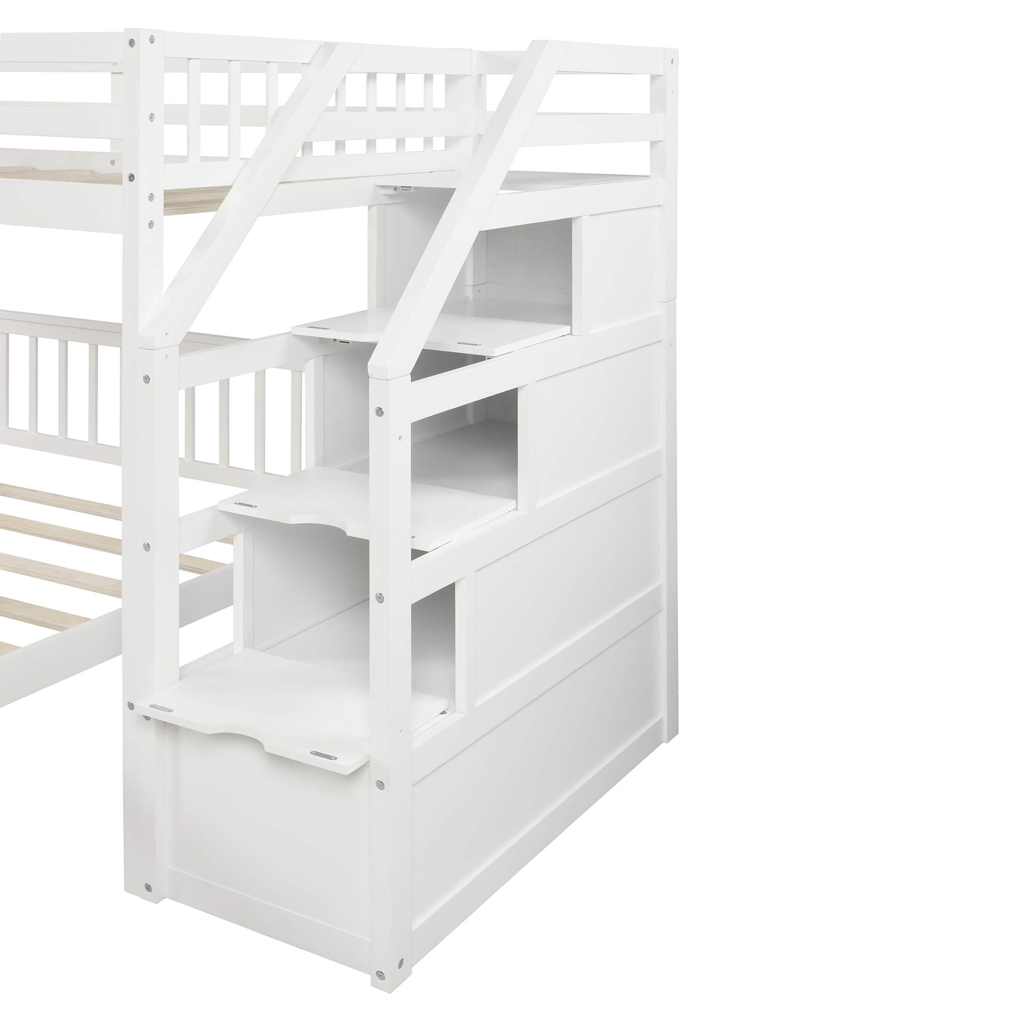 Merax Solid Wood Twin Over Full Bunk Bed with 3 Storage Drawers - Convertible Wooden Loft Bed & Platform Bed Frame - Separates into 2 Individual Beds (White) - Perfect for Kids Rooms, Guest Rooms & Small Spaces