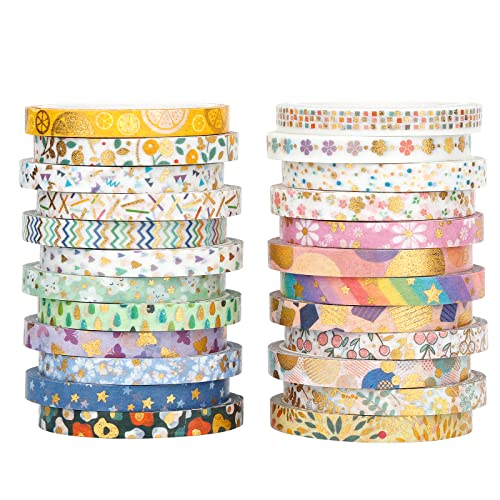 Premium Gold Foil Washi Tape Set - 24 Rolls of 5mm x 4m Decorative Tapes for Bullet Journaling, Planner, Scrapbooking & Bible Journaling - Perfect for DIY Crafts, Gift Wrapping & Home Decor