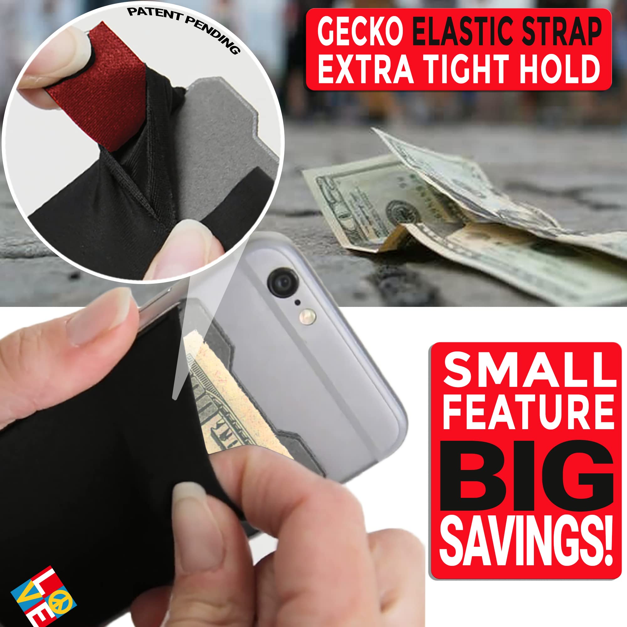 Gecko Stick-On Phone Wallet - Adhesive Lycra Card Holder for iPhone & Android - Slim Credit Card & Cash Pouch - Perfect for Gym, Running & Travel Accessories