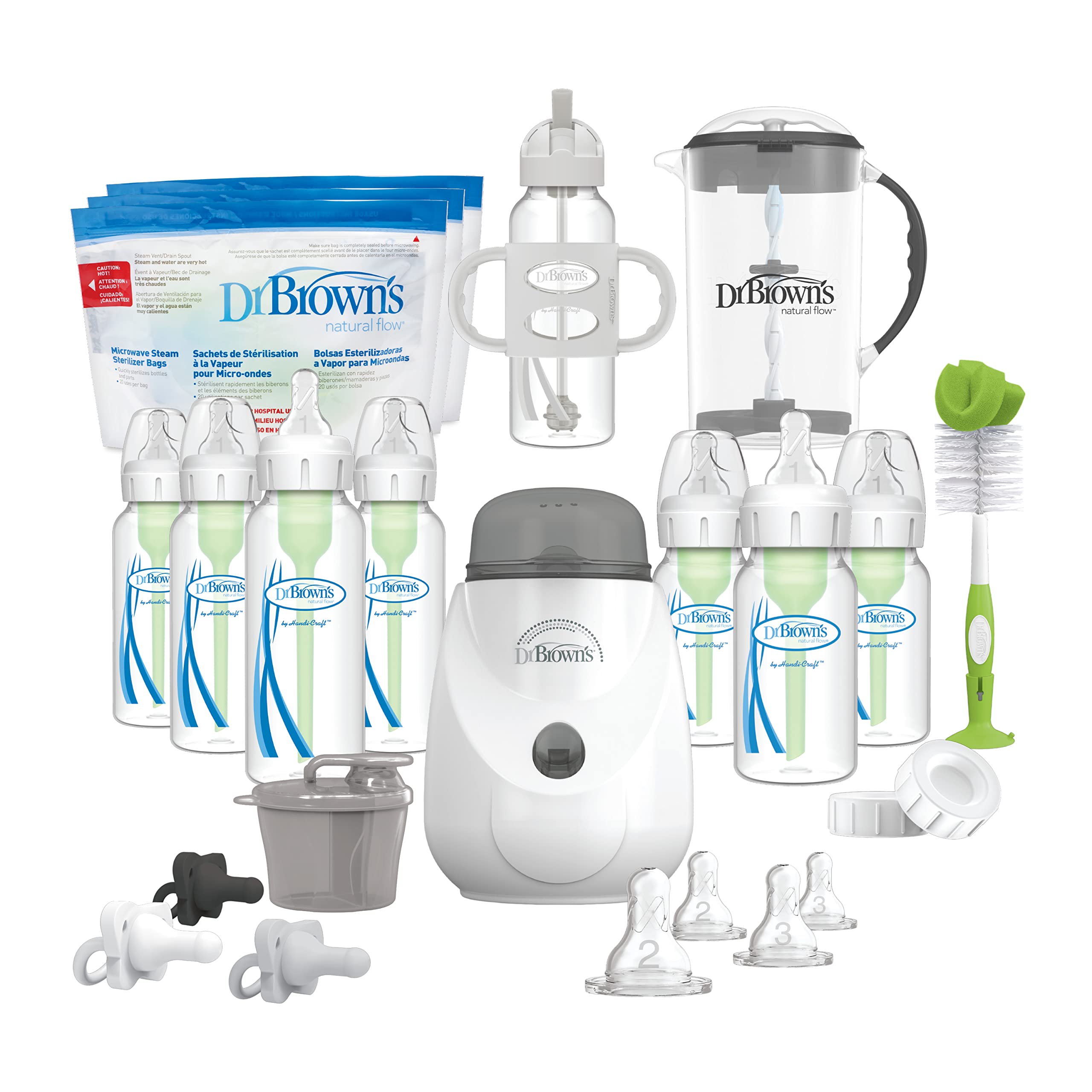 Dr. Brown’s Natural Flow® Options+™ All-in-One Baby Bottle Gift Set - BPA-Free, Anti-Colic, Newborn Feeding Essentials for Breastfed & Formula Fed Babies - Perfect Baby Shower Gift & Travel Feeding Kit