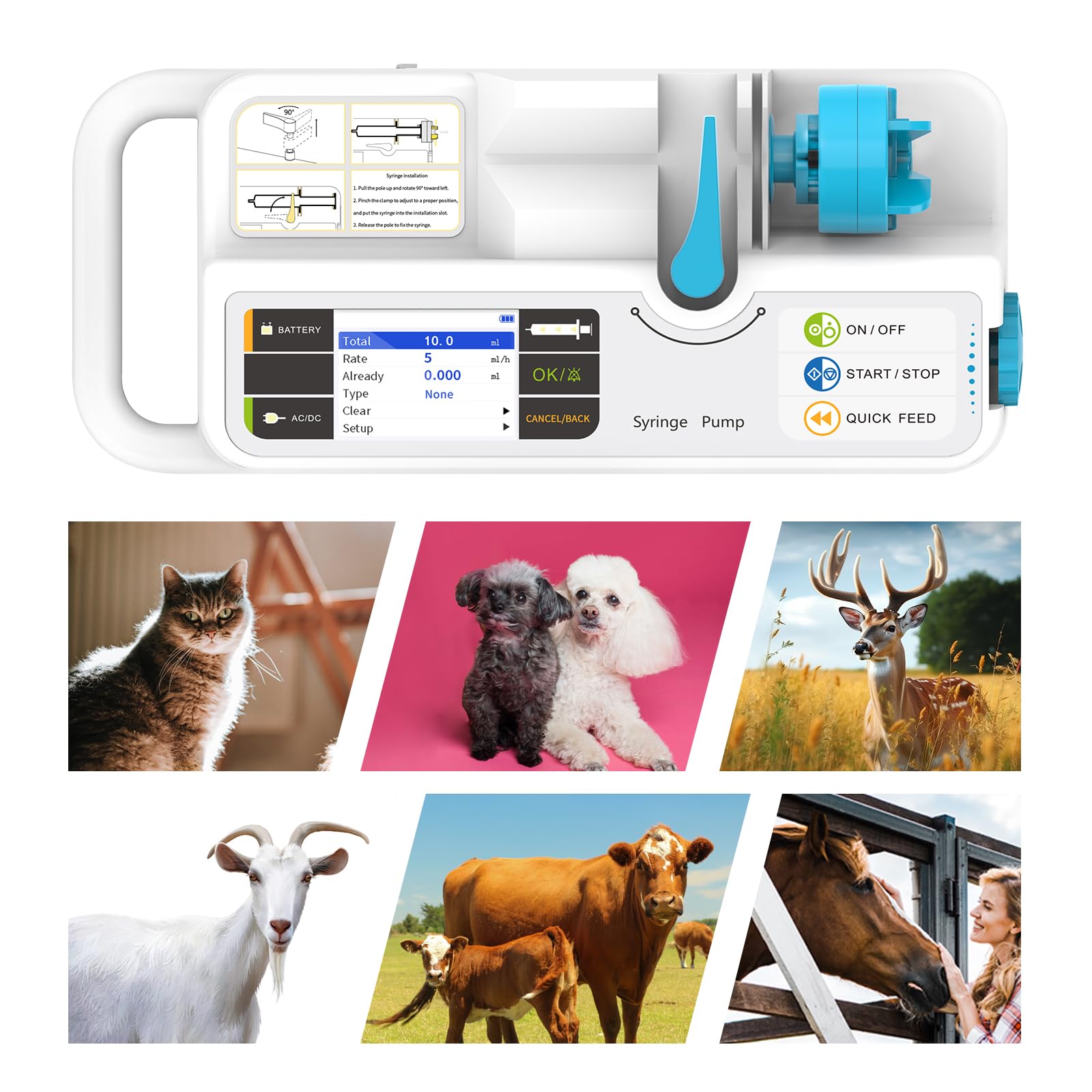 CONTEC SP950 Rechargeable Veterinary Syringe Pump with KVO, Adjustable Occlusion Threshold Alarm & Calibration - Perfect for Animal Clinics, Veterinary Hospitals & Laboratory Infusion Therapy