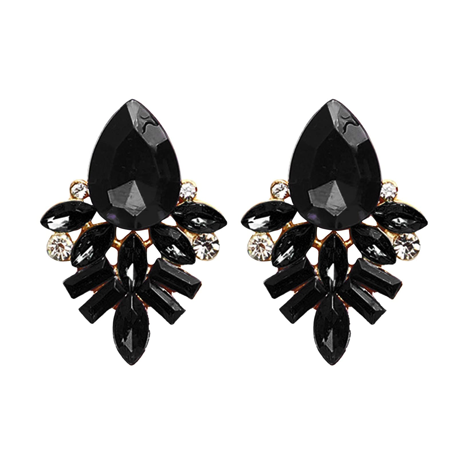 Crystal Drop Earrings for Women - Elegant Rhinestone & Pearl Stud Earrings, Alloy Jewelry, One Size (Black) | Perfect for Parties, Weddings & Everyday Wear