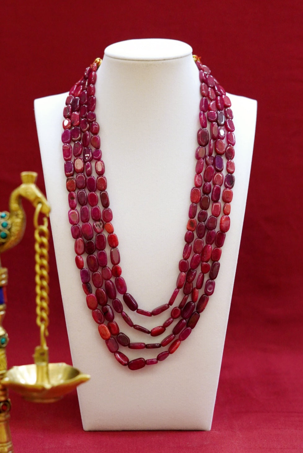 4-Layer Ruby Smooth Oval Beads Gemstone Necklace for Women - Elegant D1099 Jewelry Gift for Birthday, Anniversary & Special Occasions