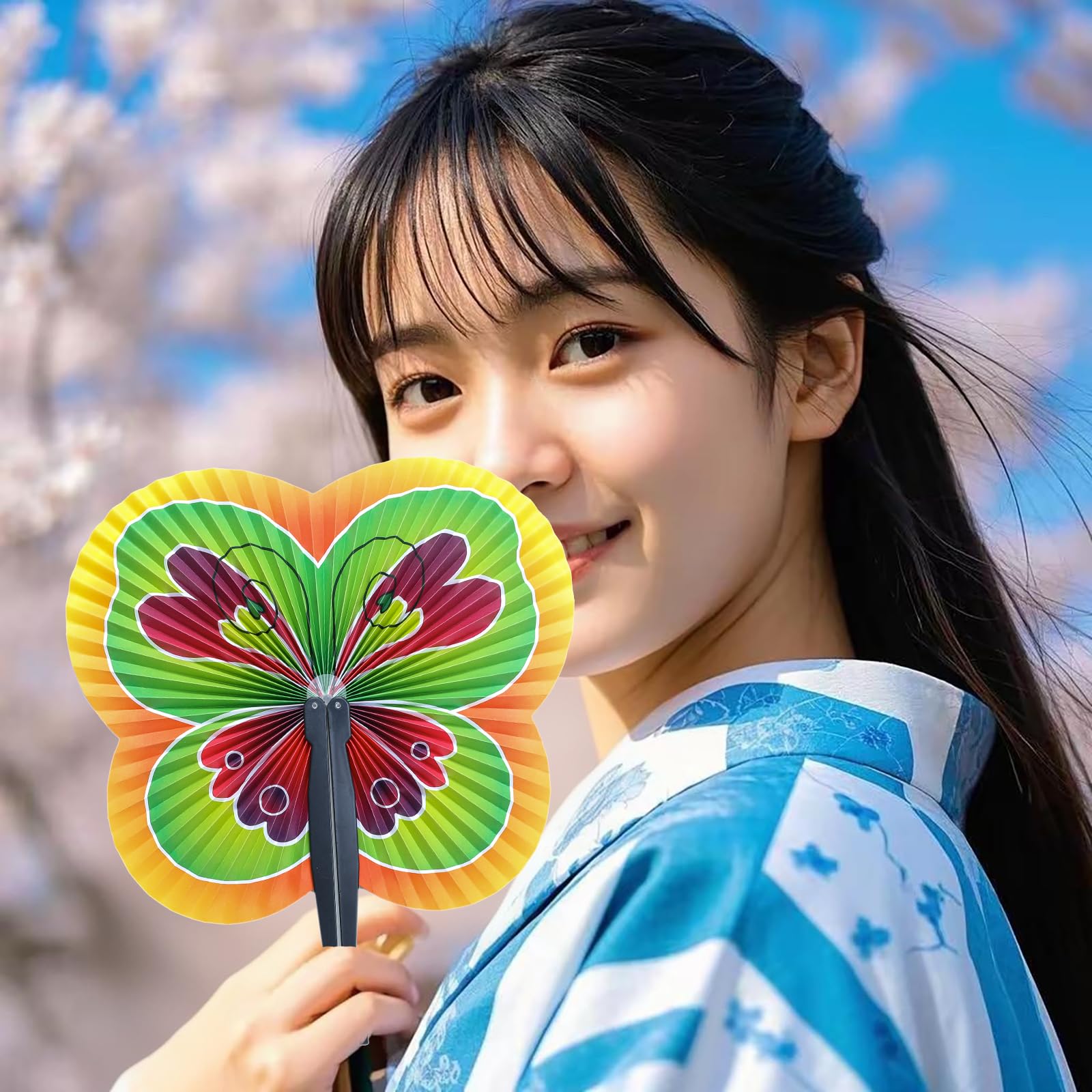 24 Pack Folding Hand Paper Fans - Bulk Accordion Fans for Wedding, Party, Birthday Decorations - Butterfly Design Handheld Fans for Dancing, Festivals, and Events - Perfect for DIY Crafts and Home Decor