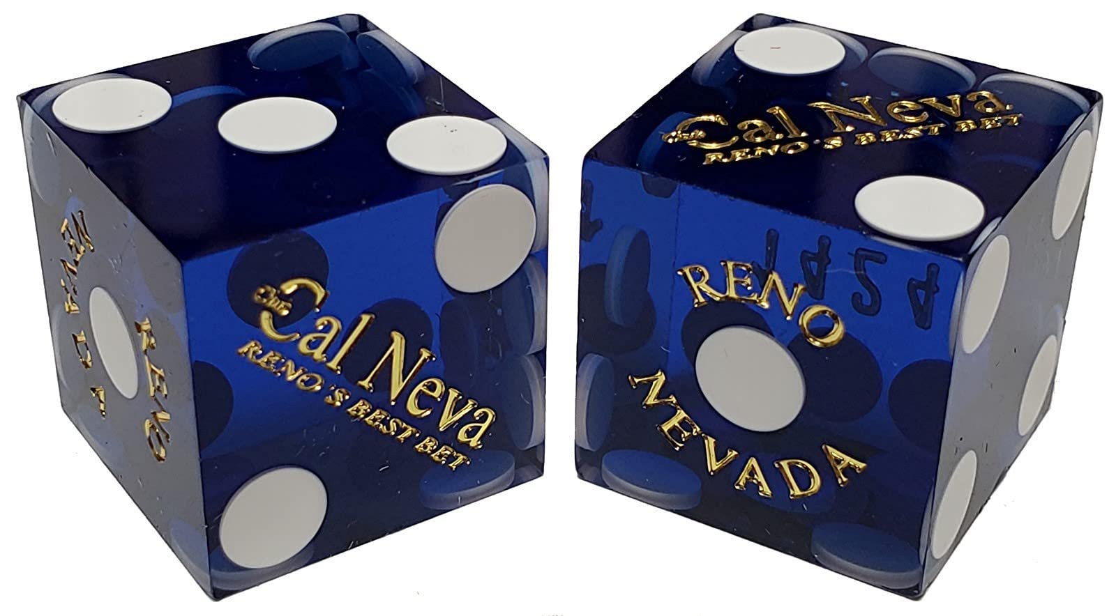 Authentic Cal Neva Reno Casino Blue Polished Dice Set with Pouch & 36