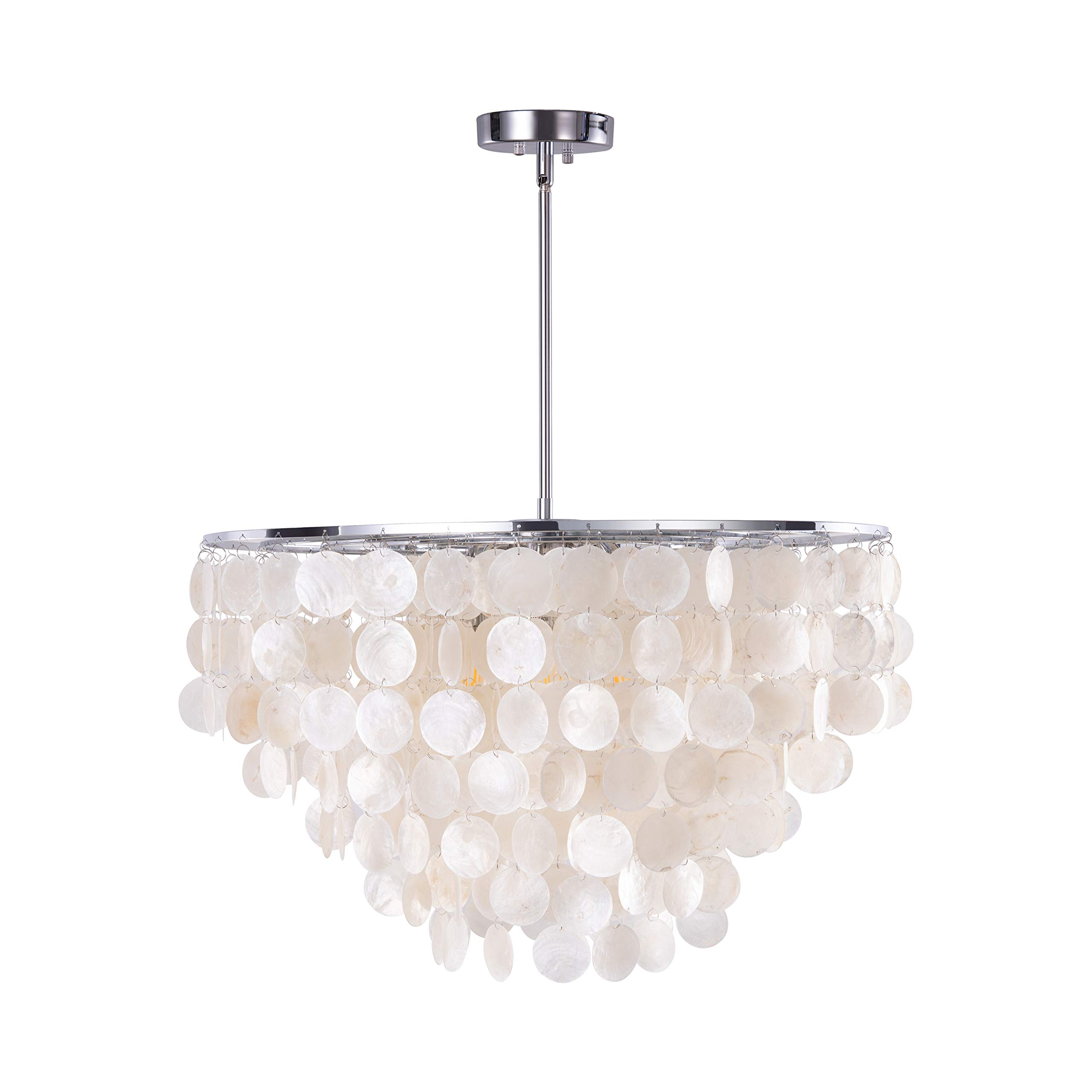 Natural Capiz Shell Chandelier - 6-Light Coastal Modern Pendant Lighting, 24