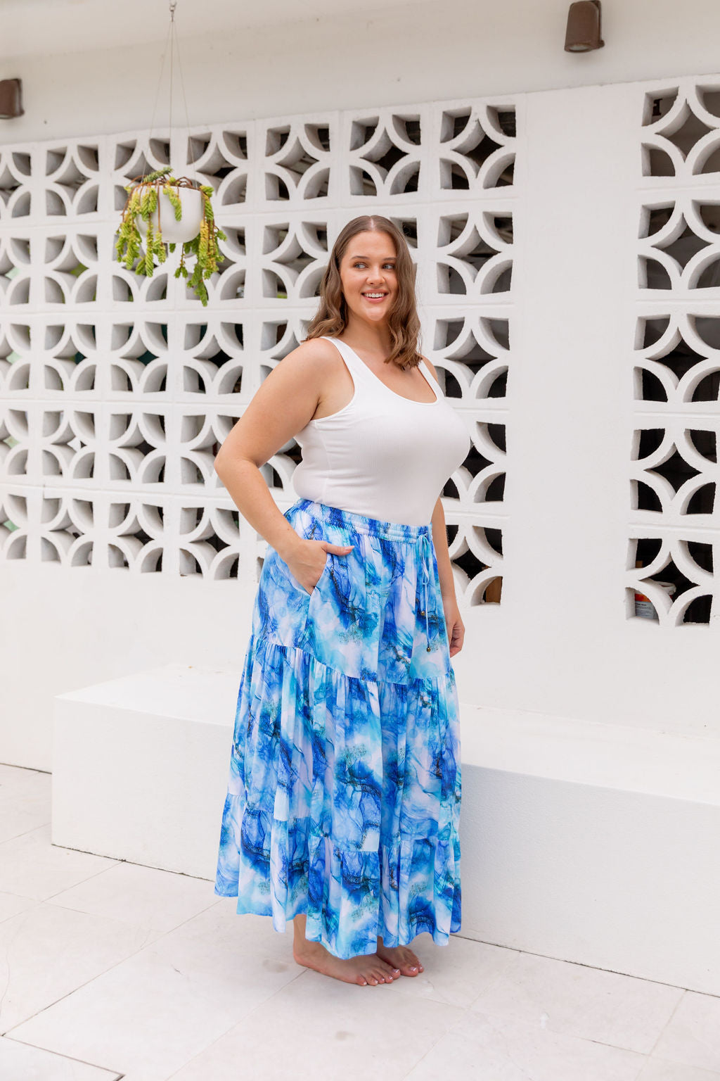 Kimmy Skirt in Mystic Ink - Women's Flowy Midi Skirt with Elastic Waist | Perfect for Casual Wear, Office Outfits & Summer Dresses