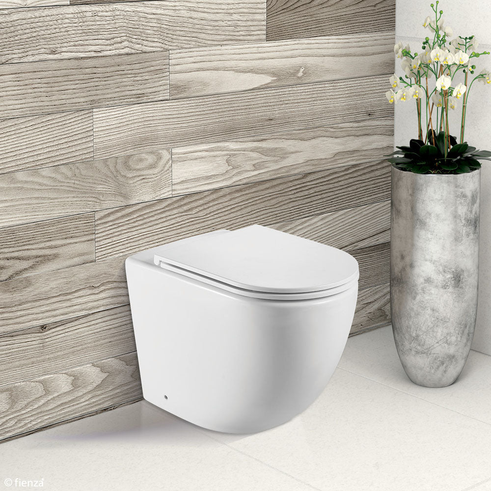 Fienza K002376MW PS Koko Matte White Wall-Mounted Toilet Suite with P-Trap - Modern Bathroom Fixture for Space-Saving Design, Ideal for Small Bathrooms & Contemporary Homes