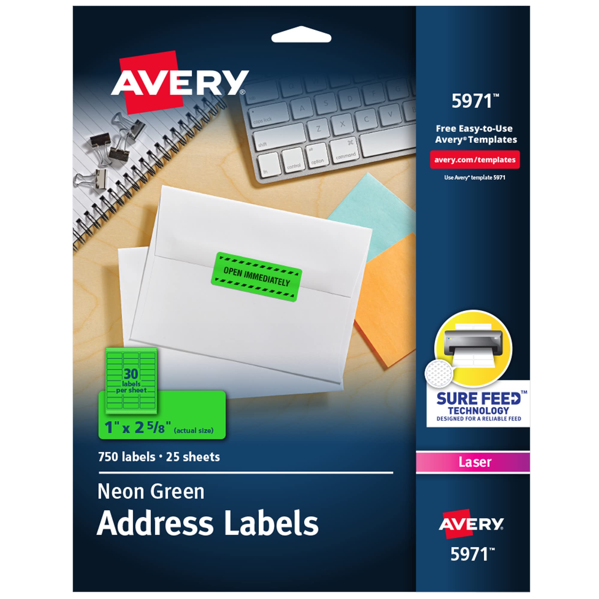 Avery Neon Green Address Labels 1 x 2 5/8
