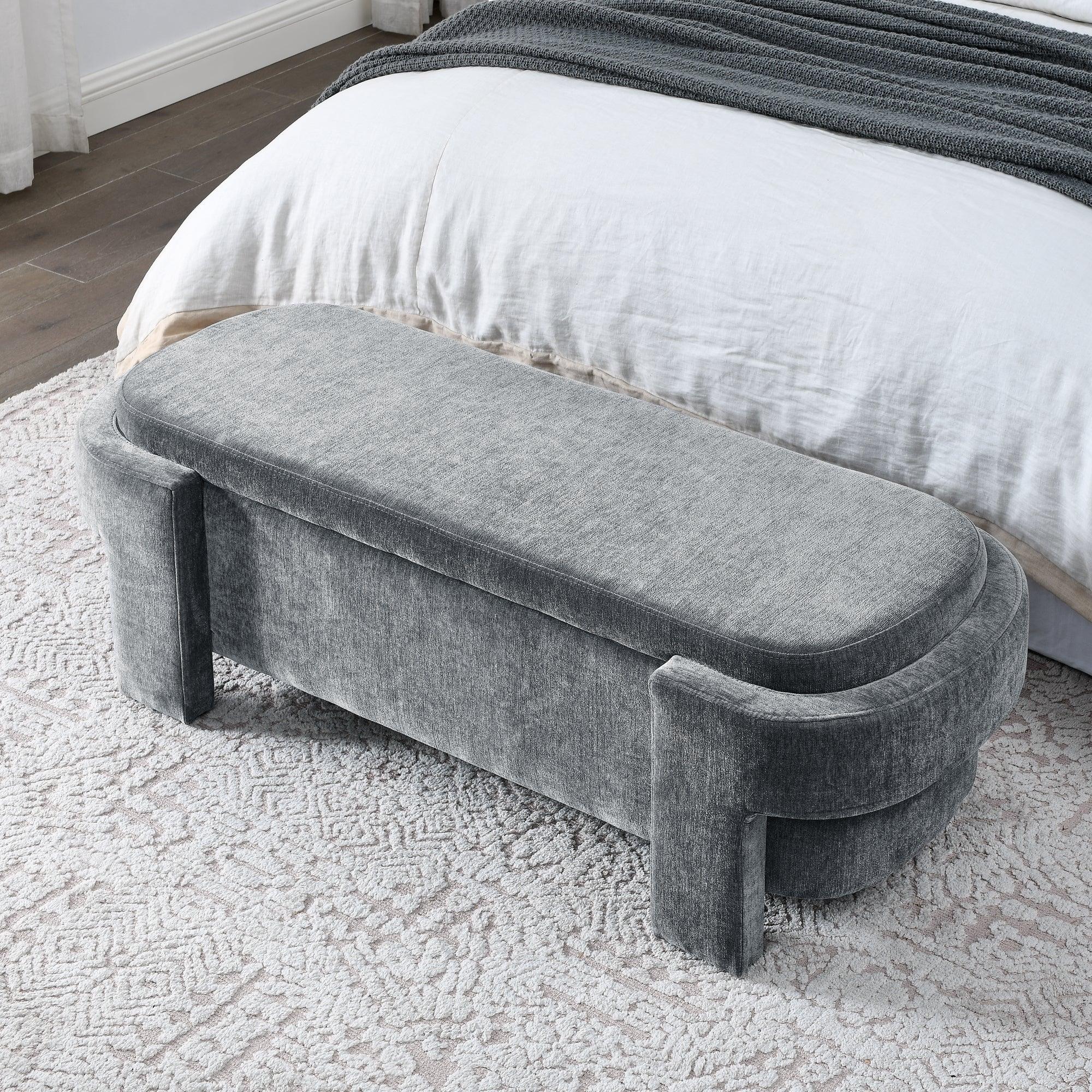Chenille Upholstered Storage Bench with Large Capacity - 51.5