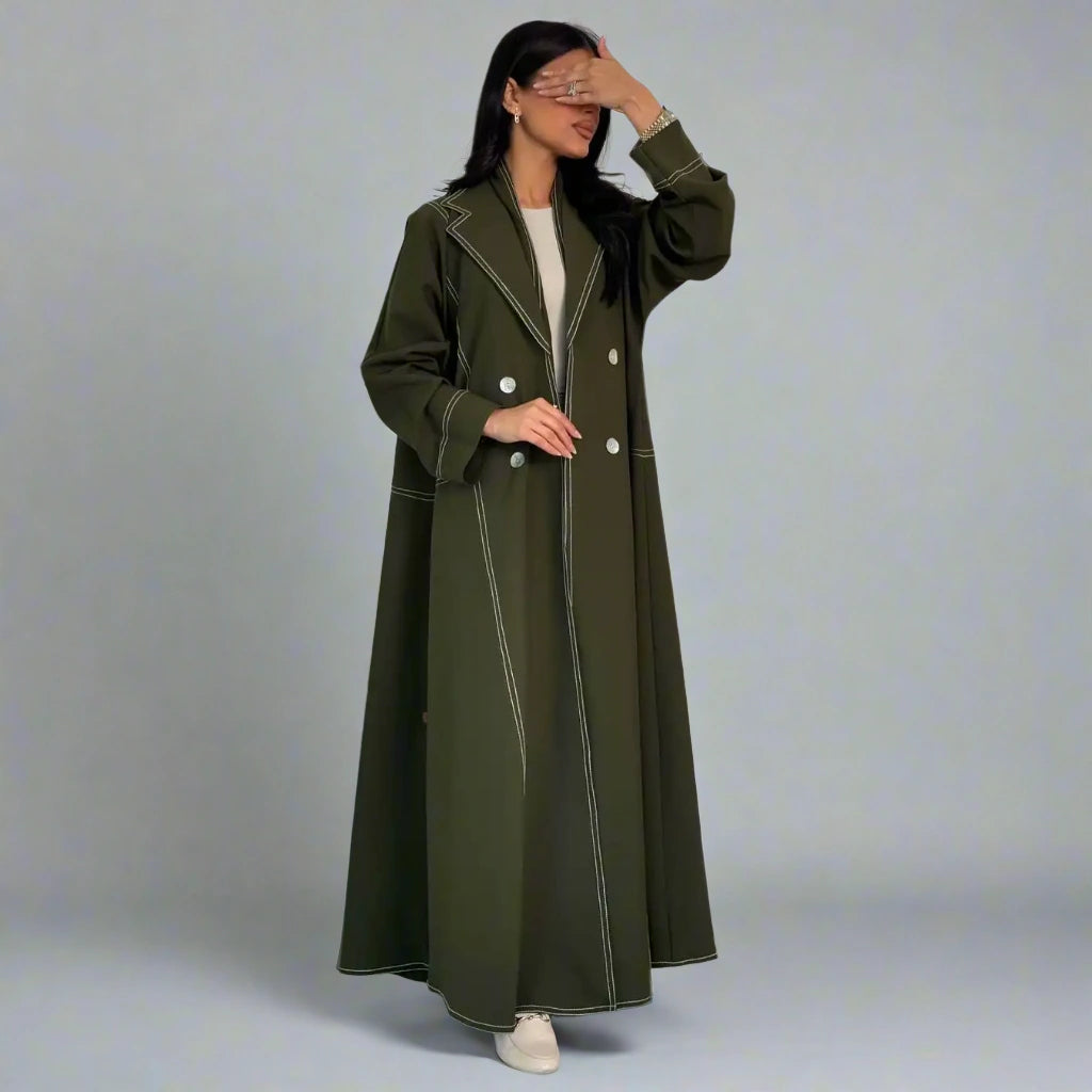 Elegant Double Breasted Cardigan Open Abaya Dress for Women - Modest Islamic Fashion for Prayer, Home & Special Occasions