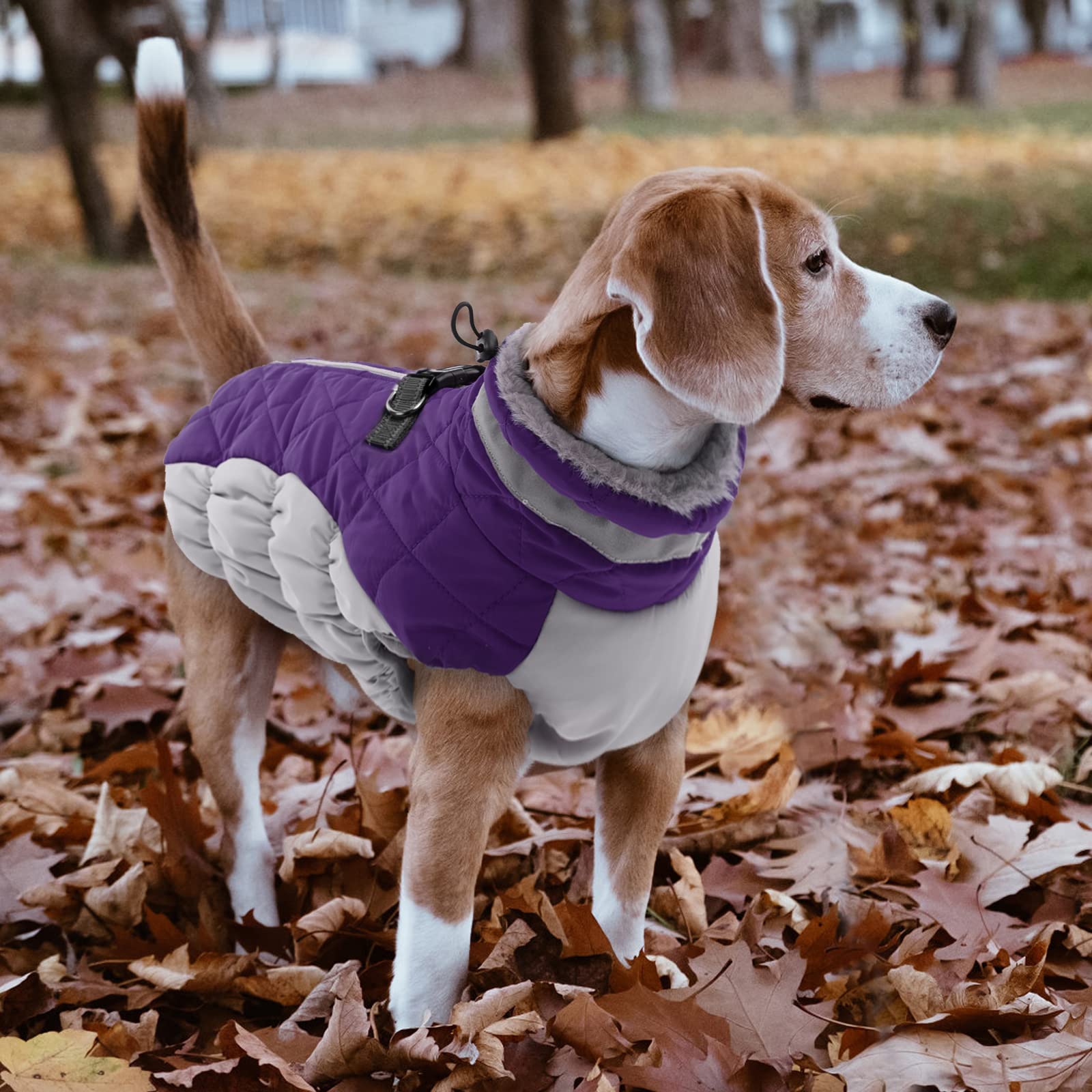 Lelepet Windproof Reflective Dog Winter Coat with Harness - Fleece Lined Turtleneck Jacket for Small, Medium & Large Dogs | Cold Weather Protection for Outdoor Walks & Winter Adventures