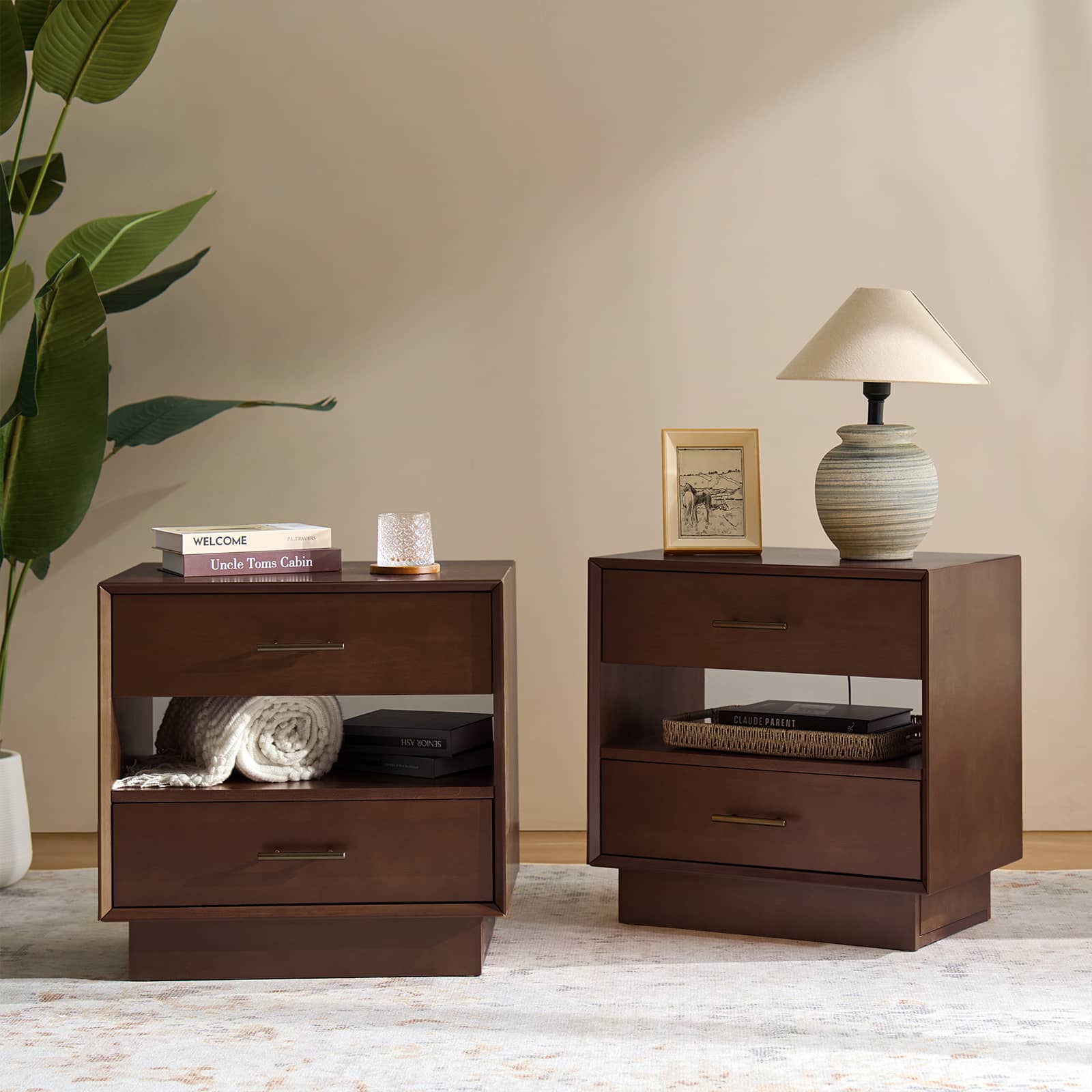 Yoel Hidden Drawer Nightstand with Built-in USB Outlets & Power Strip - Modern Bedside Table with Secret Storage for Bedroom, Living Room, or Office
