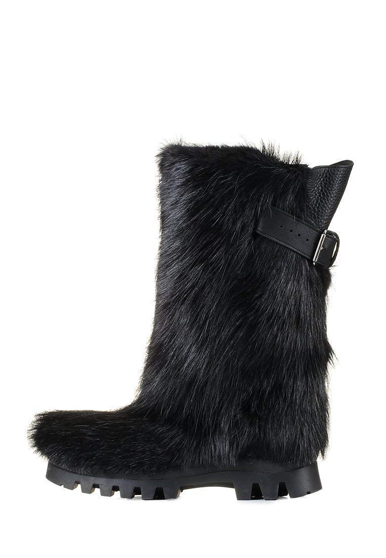 Men's Black Long Nutria Fur Boots - Warm Mukluks, Viking Style Winter Snow Boots with Furry Lining | Perfect for Arctic Adventures, Snowshoeing & Extreme Cold Weather
