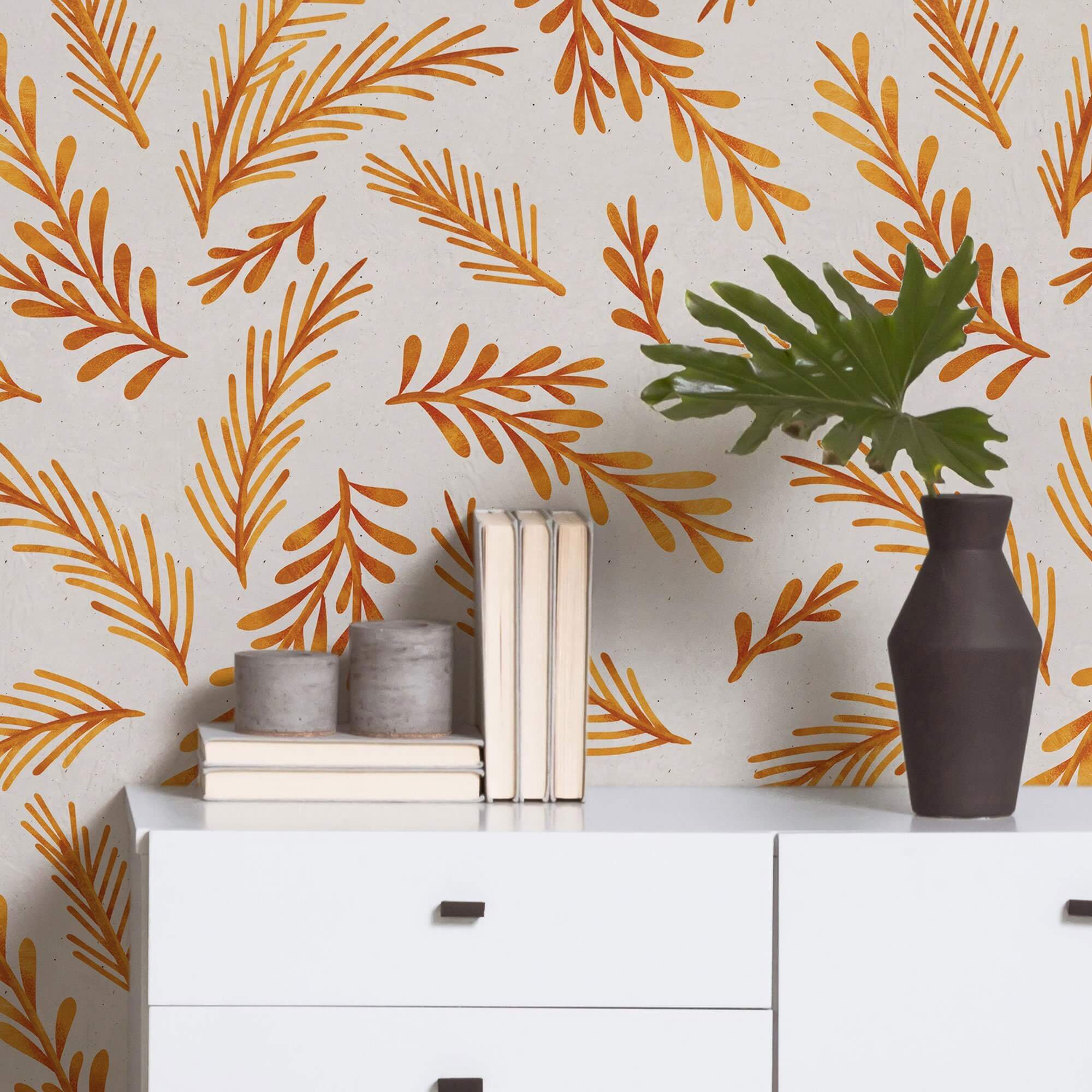 Mustard Botanical Floral Peel and Stick Removable Wallpaper 8101 - Self-Adhesive Wall Decor for Bedroom, Living Room & Nursery