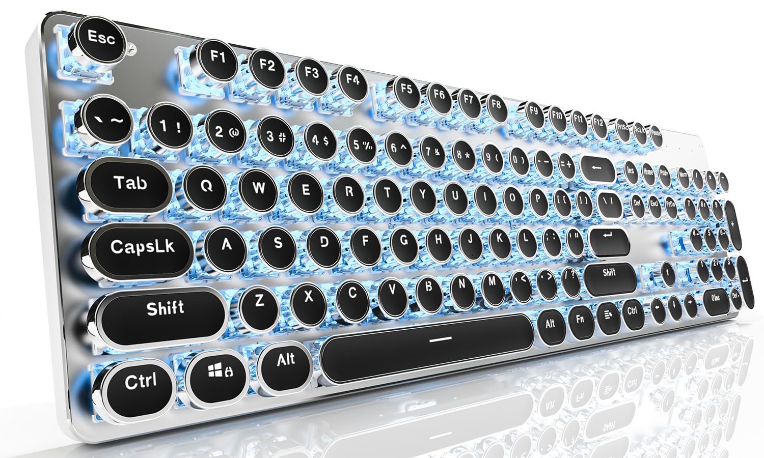 EWEADN TK950 Wireless Mechanical Keyboard - 104 Keys Retro Typewriter Design with Blue Backlit, Anti-Ghosting, Blue Switch (Bluetooth/2.4GHz/Wired) - Perfect for Typing, Gaming & Office Work - Black
