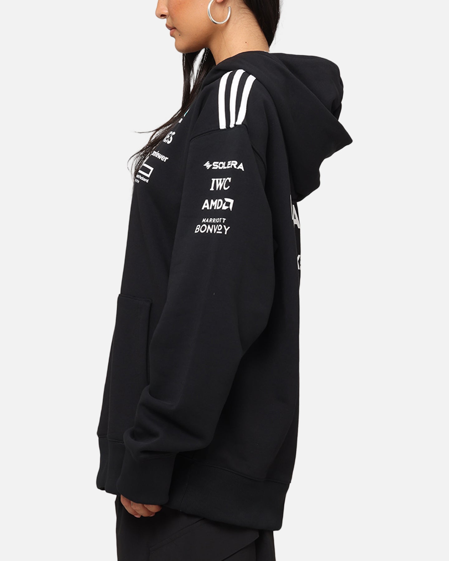 Adidas x Mercedes AMG Petronas Formula One F1 2025 Team Hoodie - Black & White - Men's Sports Pullover for Racing Fans & Casual Wear