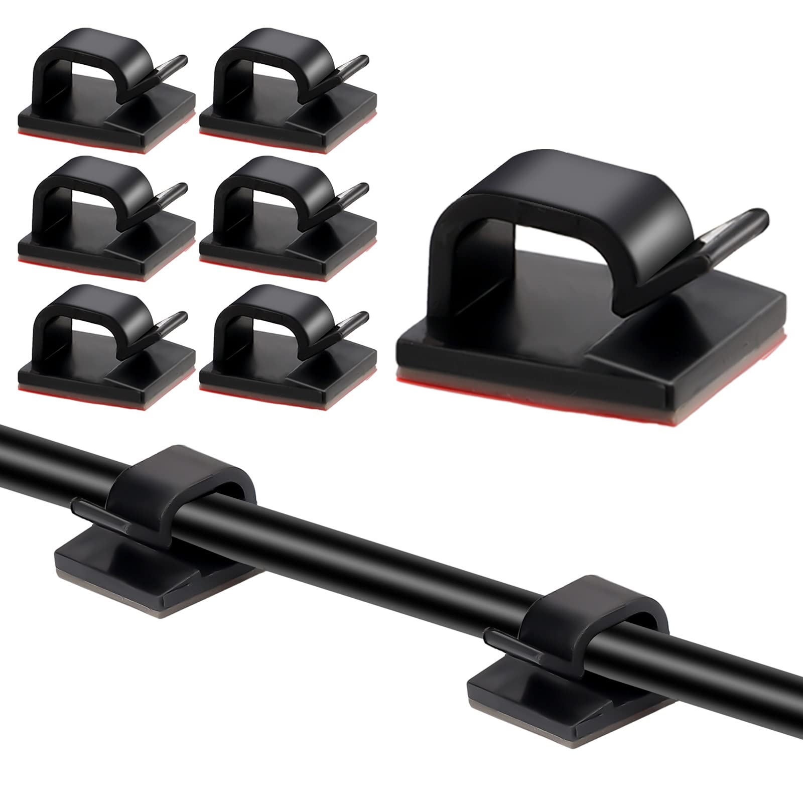 KINBOM 100 Pcs Cable Management Clips - Waterproof Adhesive R-Shaped Cable Organizers for LED String Lights, Home Office & Car Wire Organization (Black) | Perfect for Christmas Decor, Party Lights & Workspace Cable Management