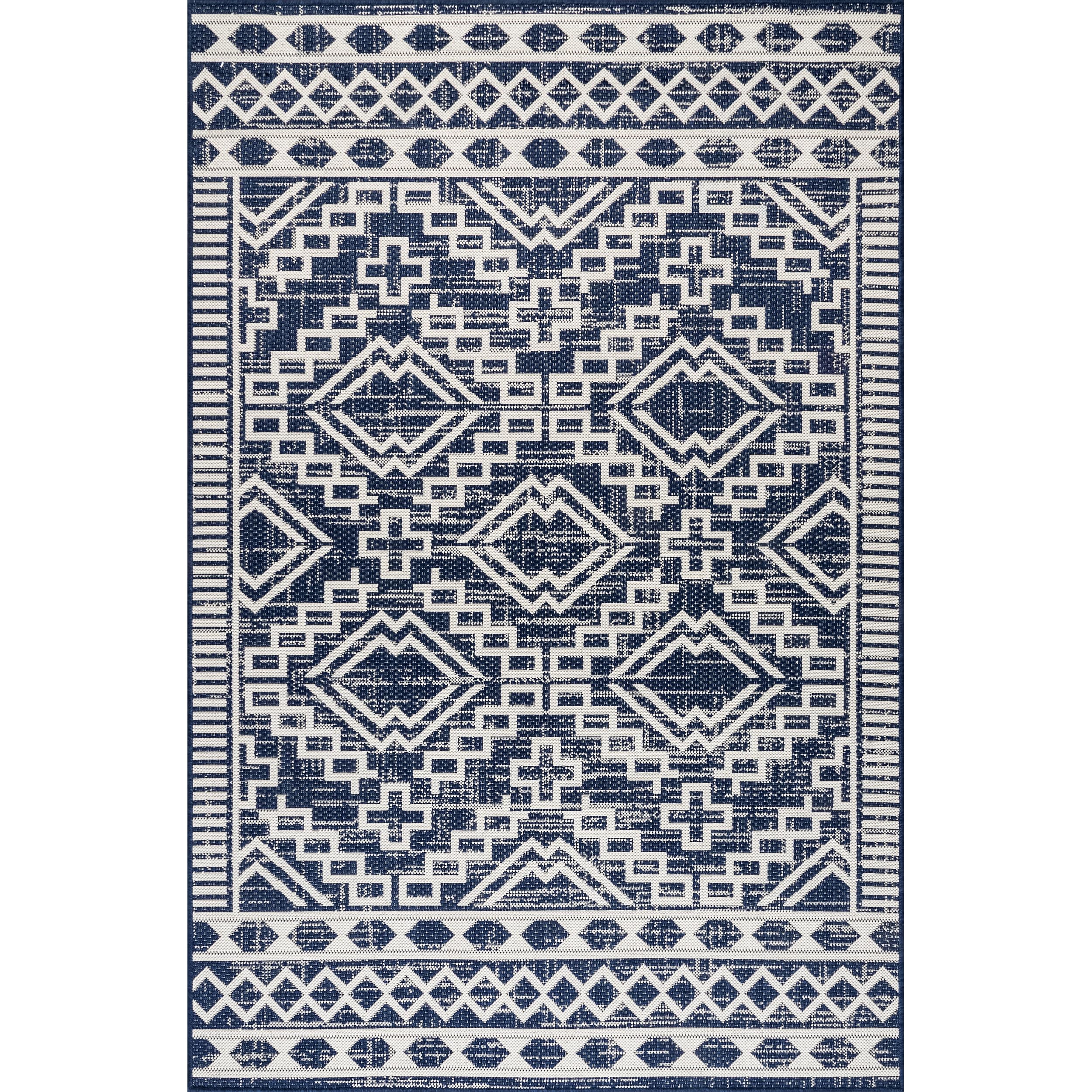 nuLOOM 8' x 10' Outdoor Performance Area Rug - Stain & Weather Resistant - High Traffic Patio & Balcony Rug - Cari Blue Design - Perfect for Outdoor Entertaining & Poolside Lounging