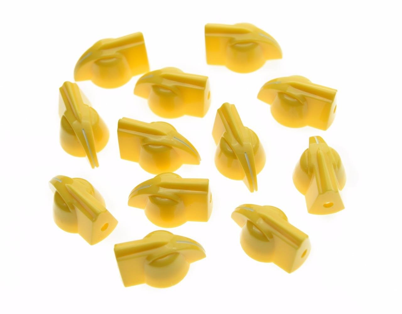 Vintage Raised Set Screw Guitar Amp Knobs - Pack of 12 Chicken Head Effect Pointer Knobs in Yellow | Perfect for Guitar Effects Pedals, Amplifiers & DIY Audio Equipment Upgrades