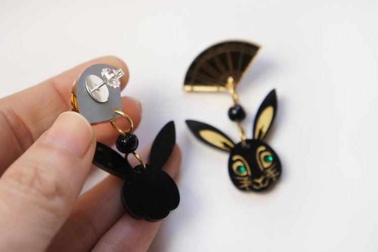 Laliblue Chinese New Year Rabbit Earrings - 2023 Year of the Rabbit Jewelry for Women, Sterling Silver Cute Bunny Stud Earrings - Perfect for Lunar New Year Celebrations, Birthday Gifts & Festive Occasions