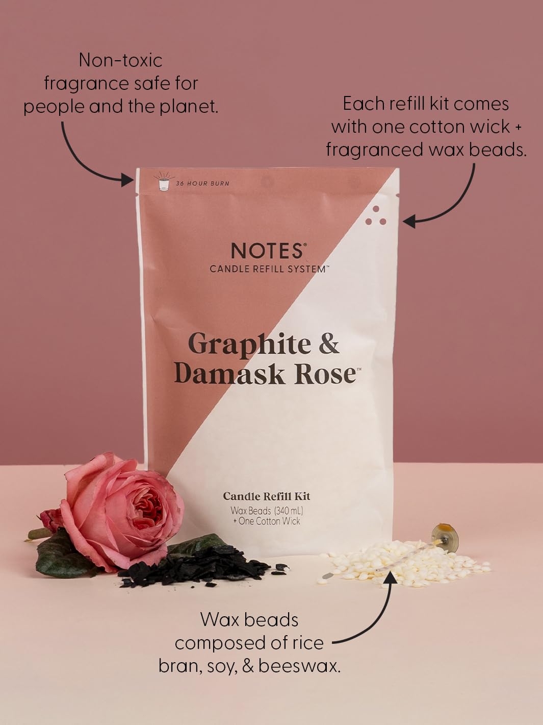 NOTES Sustainable Candle Starter Kit - Smokey Woody Duo | Refillable & Reusable Soy Wax Candles | Natural Wooden Scented Candles | Graphite & Damask Rose + Santal & Atlas Cedar | Eco-Friendly Home Decor | Perfect for Relaxation, Meditation & Romantic Ambience