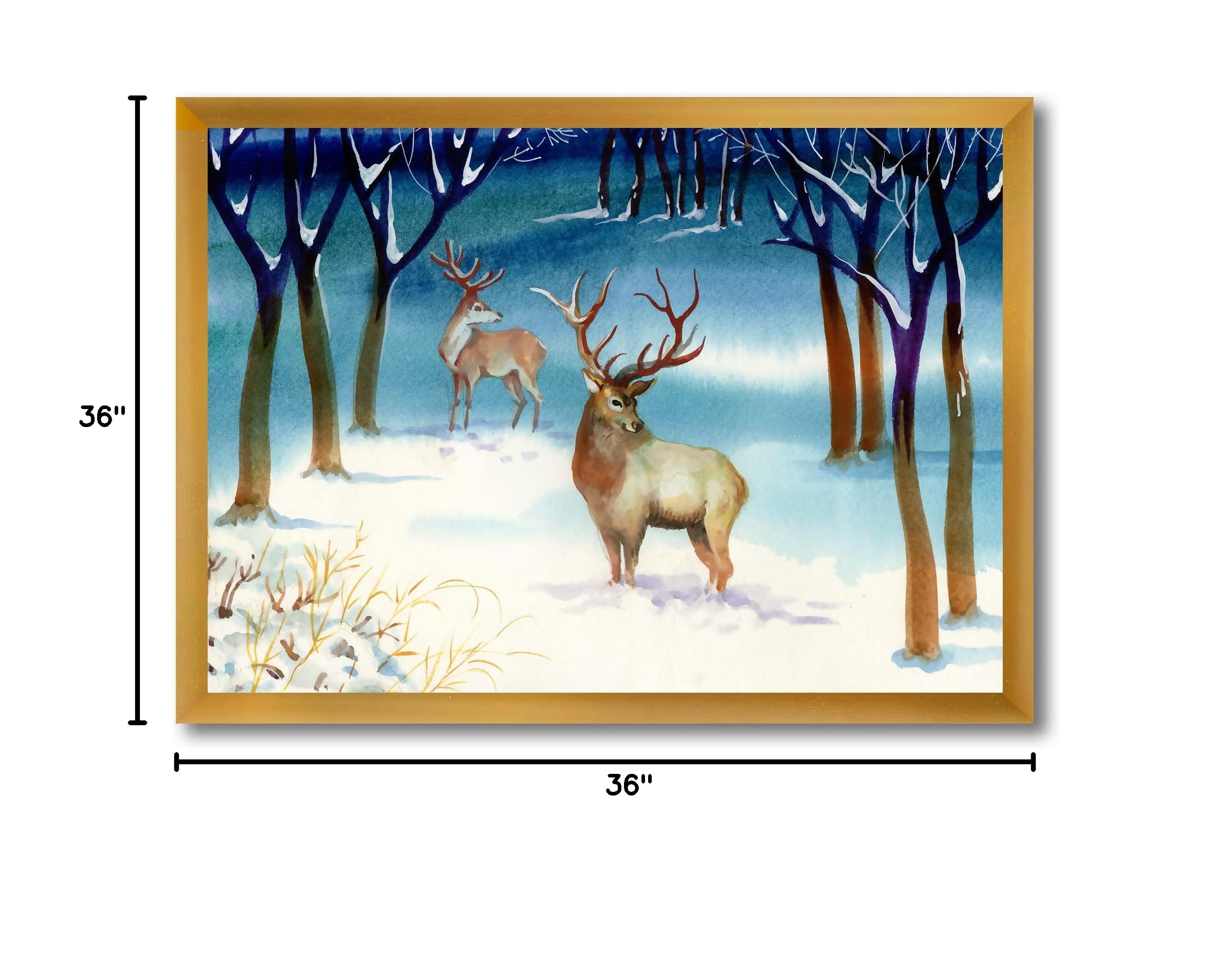 Winter Landscape With Deer Traditional Framed Wall Art - Nature Inspired Home Decor for Living Room, Bedroom & Office