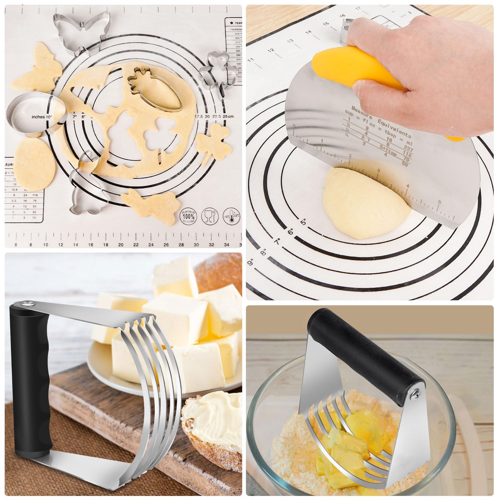 9-Piece Pastry Cutter Set - Stainless Steel Dough Blender, Silicone Baking Mat, Cookie Cutters & Baking Tools Kit for Perfect Pies, Biscuits & Pastries | Ideal for Home Bakers & Professional Kitchens