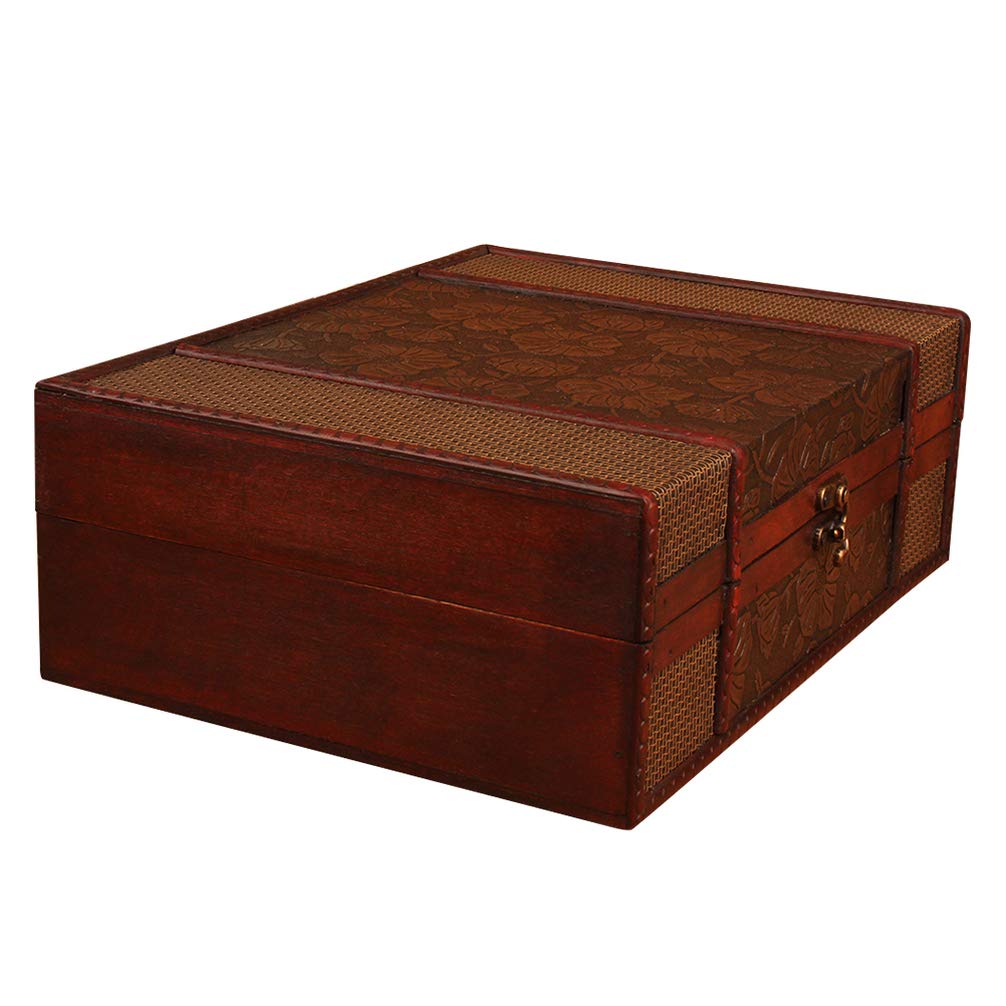 Cabilock Wooden Memory Box - Desktop Storage Organizer for Books, Jewelry & Documents - Decorative Treasure Box Without Lock (Lotus Design) - Perfect for Home Office, Gift Giving & Keepsake Storage