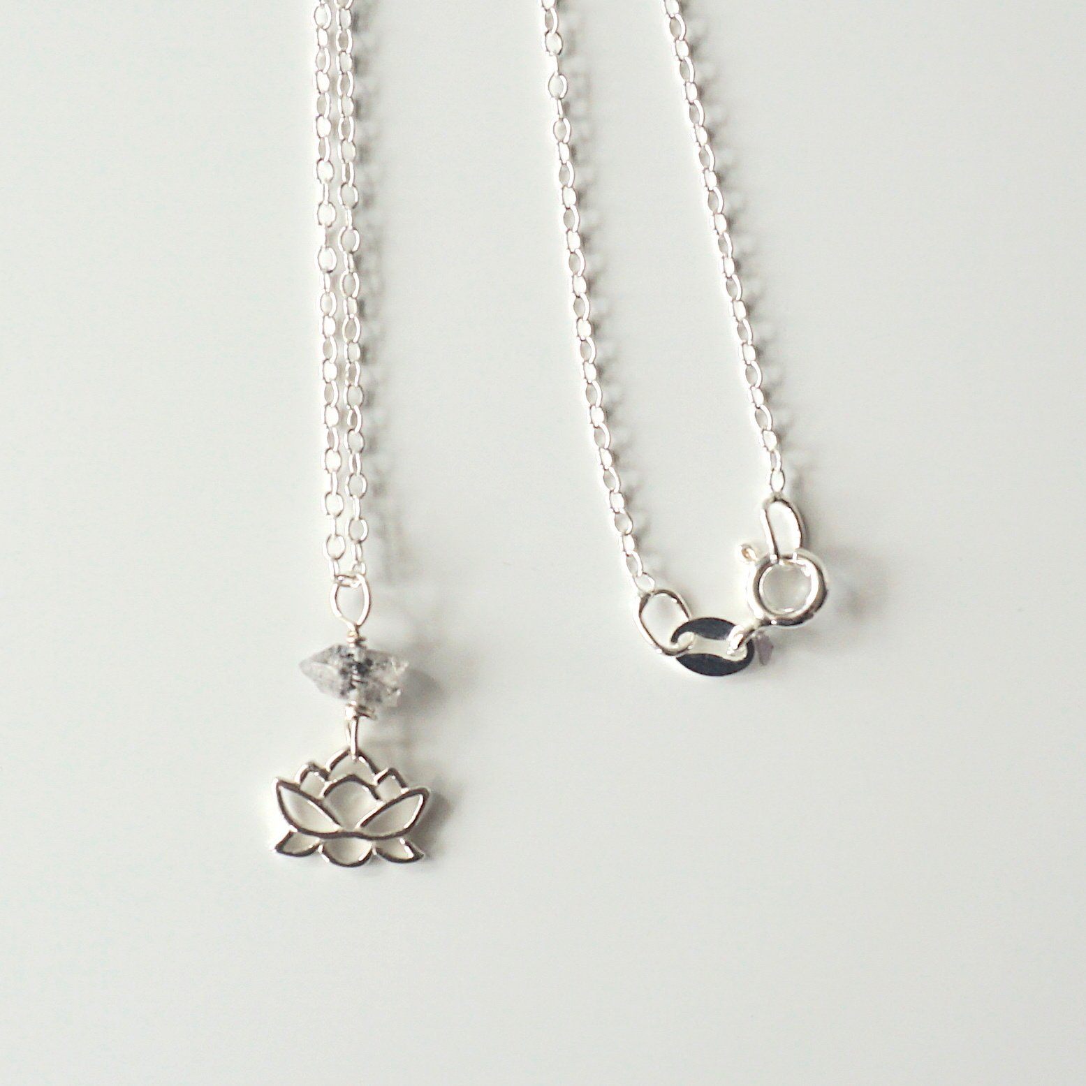 Herkimer Diamond Beaded Lotus Charm Necklace - Sterling Silver Jewelry for Women - Perfect for Meditation, Yoga & Spiritual Healing