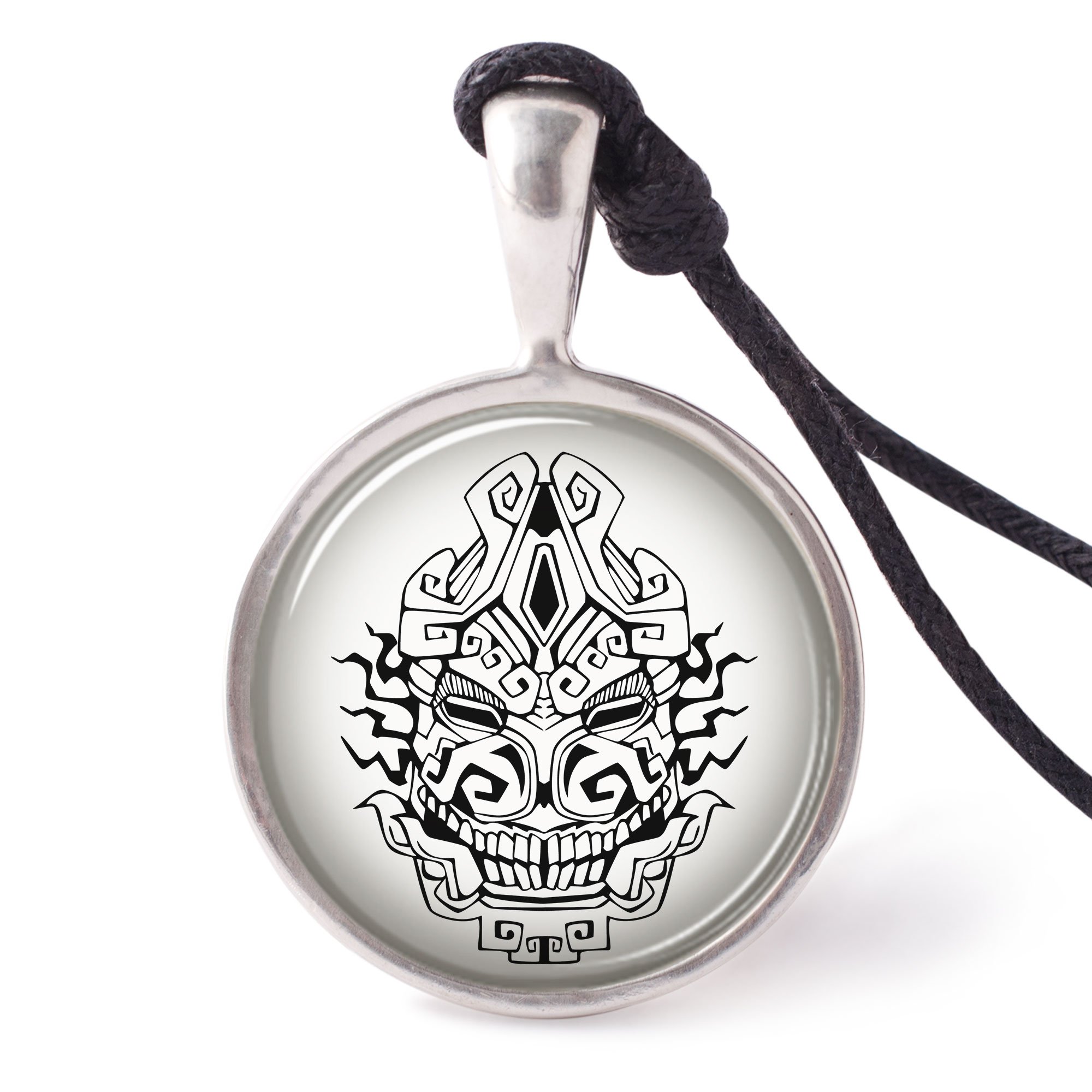 Vietguild's Aztec Monster Totem Mask Necklace - 10 Pendant Set in Pewter Silver Finish | Handmade Gothic Jewelry for Cosplay, Halloween & Tribal Fashion Accessories