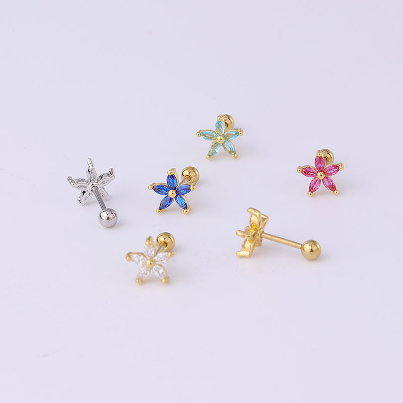 20G Cartilage Flower Tiny Stud Barbell Back Earrings - Hypoallergenic Stainless Steel Body Jewelry for Helix, Tragus, or Lobe Piercing | Perfect for Everyday Wear, Parties, and Gifts (HSPJ301)