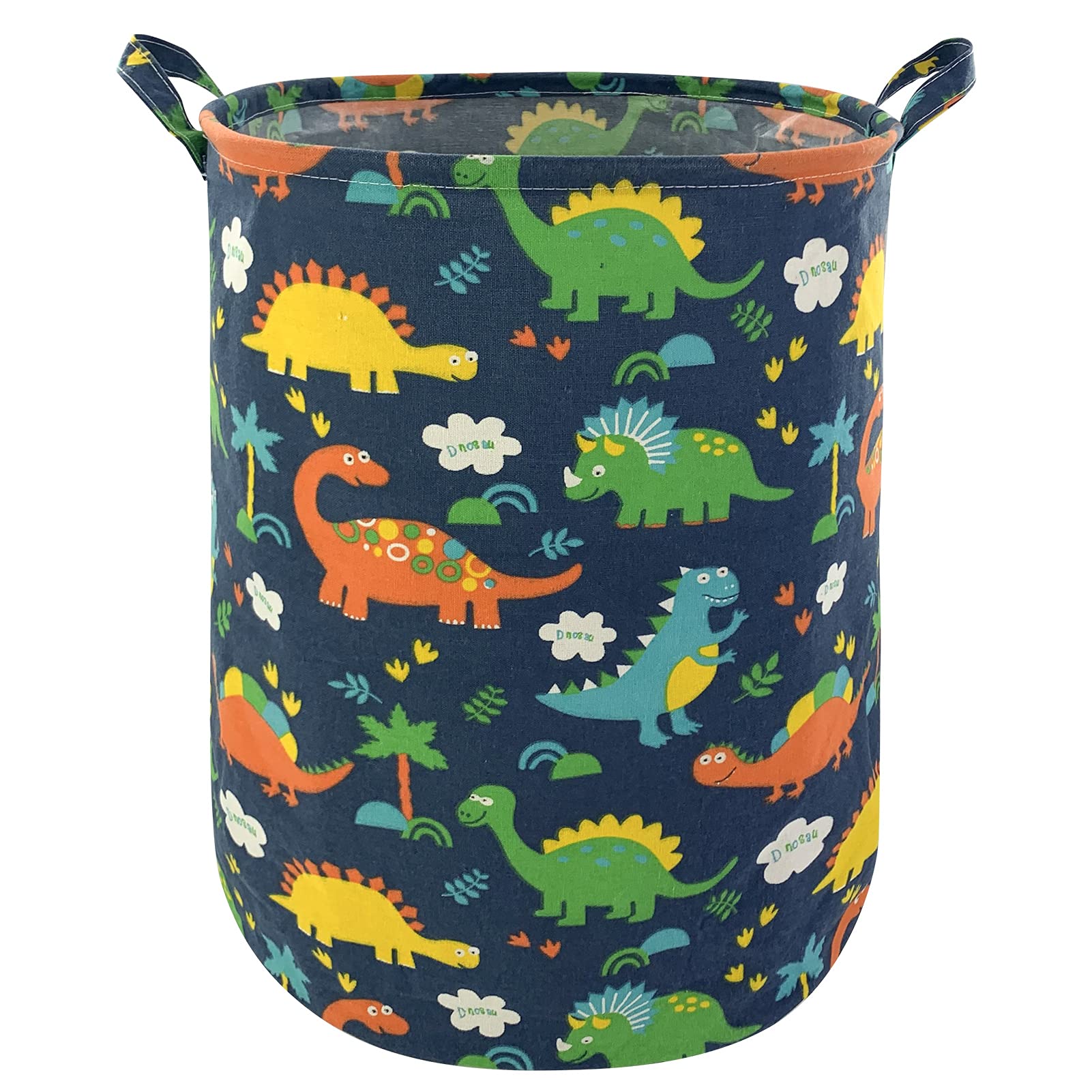 Mziart Foldable Storage Baskets - Large Collapsible Laundry Hamper with Handles, Waterproof Clothes Organizer for Nursery & Home (Blue Dinosaurs)
