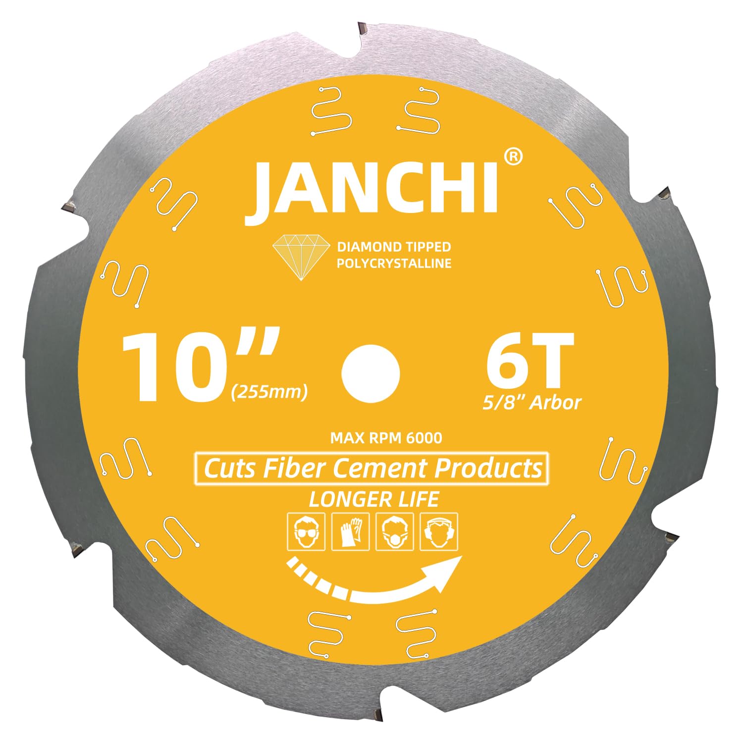 10-Inch 6T PCD Hardie Fiber Cement Saw Blade with 5/8-Inch Arbor - Polycrystalline Diamond Tipped for Laminate Flooring, Tile, and Masonry Cutting - Perfect for Professional Contractors and DIY Projects