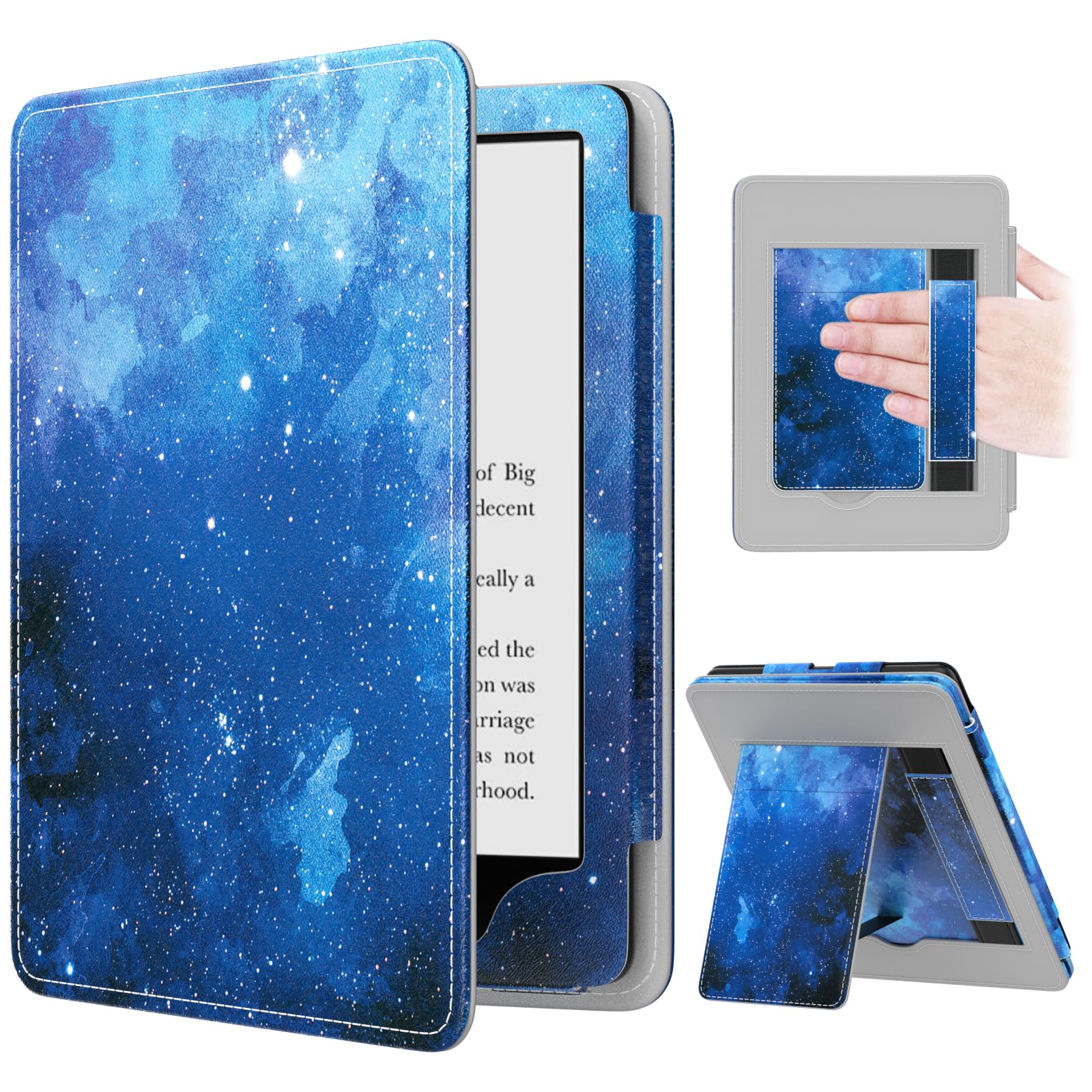 MoKo Slim PU Leather Case for Kindle Paperwhite (12th/11th Gen 2024/2021) & Signature Edition - Auto Wake/Sleep Cover with Blue Starry Sky Design - Perfect for Reading, Travel & Daily Protection