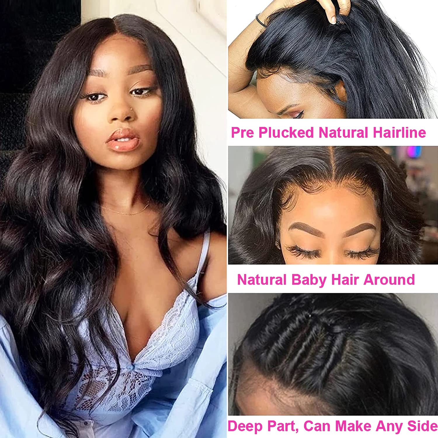 13x6 HD Lace Front Wigs Human Hair 180% Density Body Wave Brazilian Virgin Hair - Pre Plucked Natural Hairline with Baby Hair | Glueless Lace Frontal Wig for Black Women (24 Inch) - Perfect for Daily Wear, Special Occasions & Protective Styling