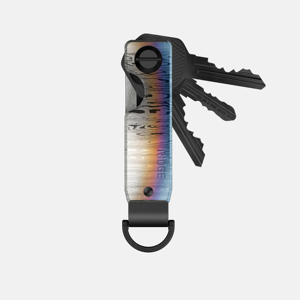 Premium Ridge KeyCase - Burnt Damascus Titanium Key Holder for Men & Women - Perfect for Everyday Carry, Travel & Outdoor Adventures