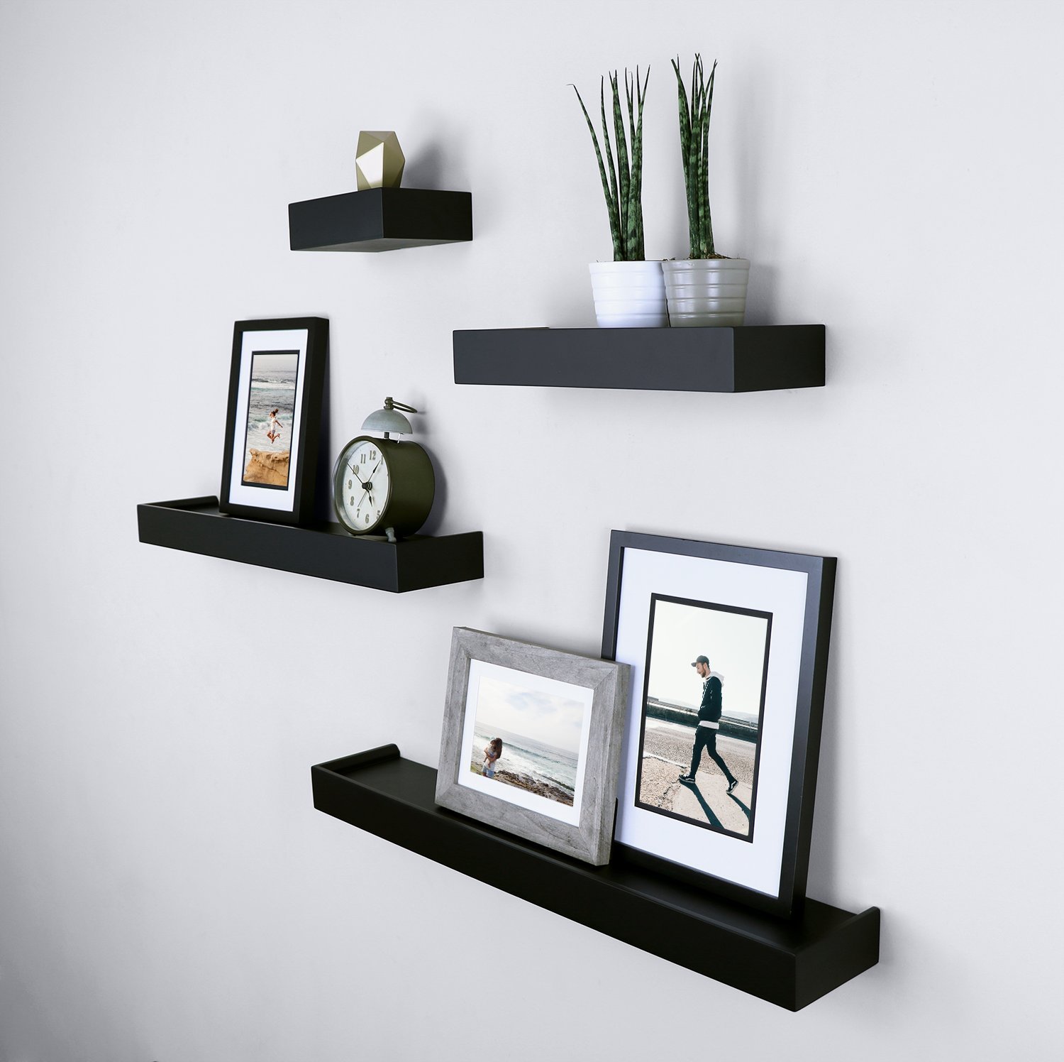 Ballucci Modern Ledge Wall Shelves - Set of 4 Wood Floating Shelves for Home Decor, Bedroom, Bathroom, Living Room, Kitchen & Nursery - Black - Perfect for Displaying Photos, Books & Decorative Items