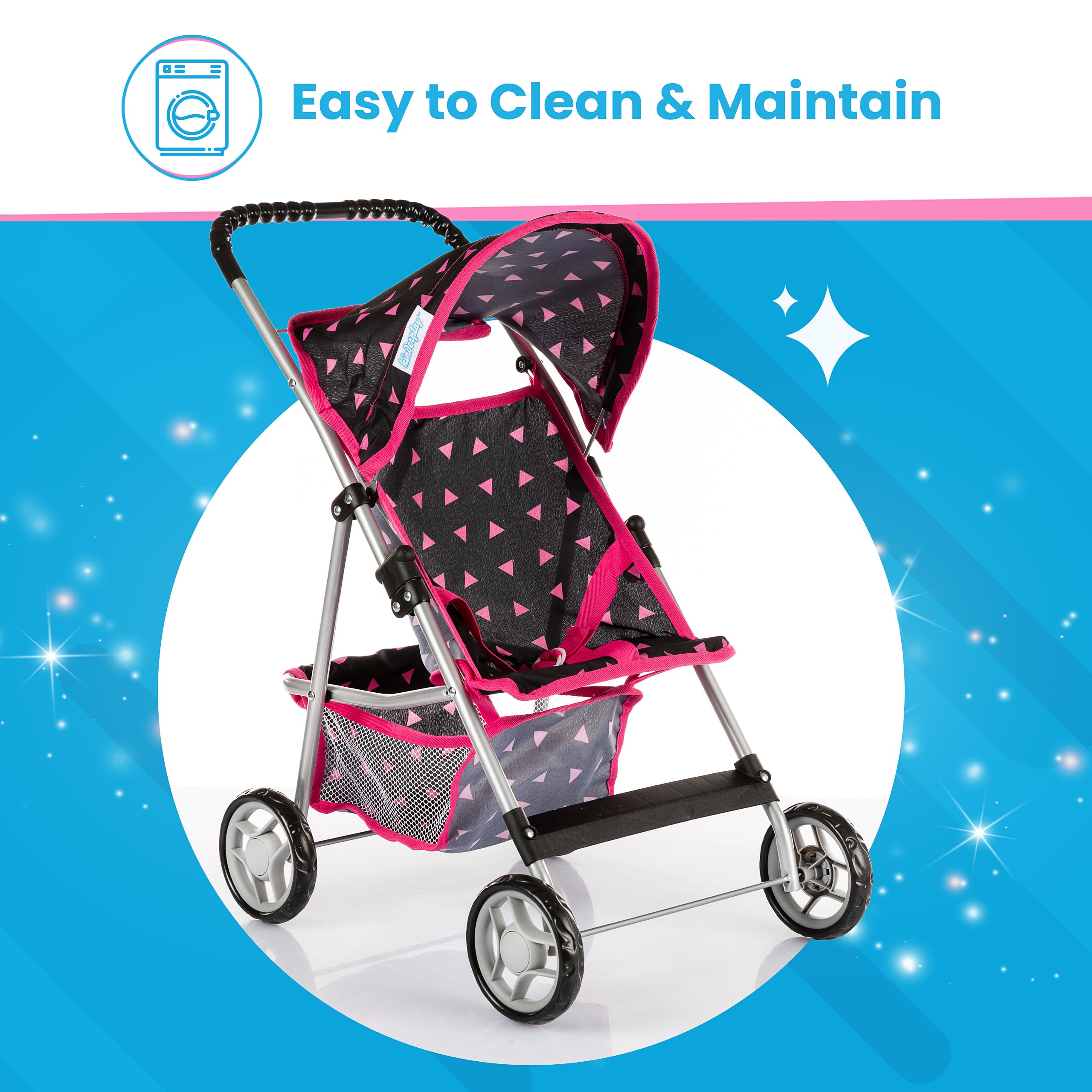 Doll Stroller for Baby Dolls - Adjustable Handle Height 22.05 Inches | Umbrella Style Toy Stroller for Toddlers Age 1-3 | KP0280R Model | Perfect for Pretend Play, Indoor Activities & Role-Playing Games