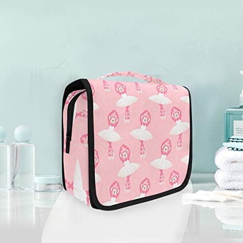 **Domook Hanging Travel Toiletry Bag - Pink Monkey Ballerina Design, Makeup Case & Cosmetics Organizer for Men & Women - Perfect for Gym, Travel & Dance Kit Storage**