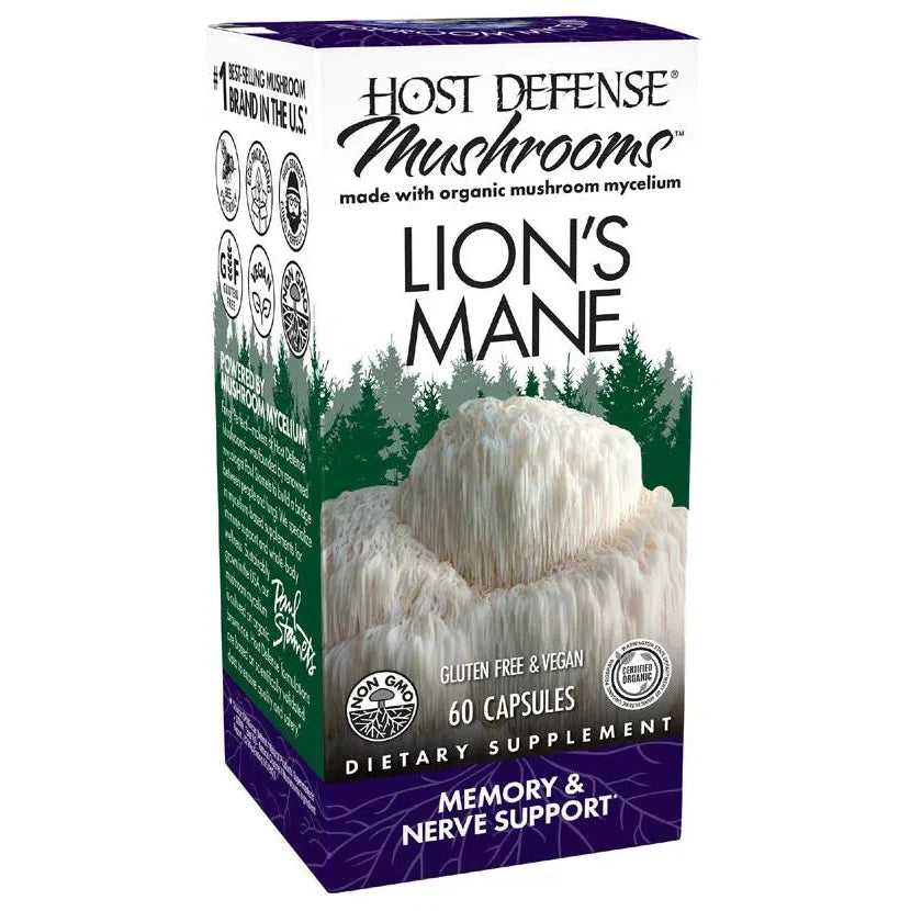 Host Defense Lion's Mane Mushroom Capsules - Organic Brain & Memory Support Supplement - Boost Focus, Clarity & Cognitive Function for Work, Study & Daily Mental Performance