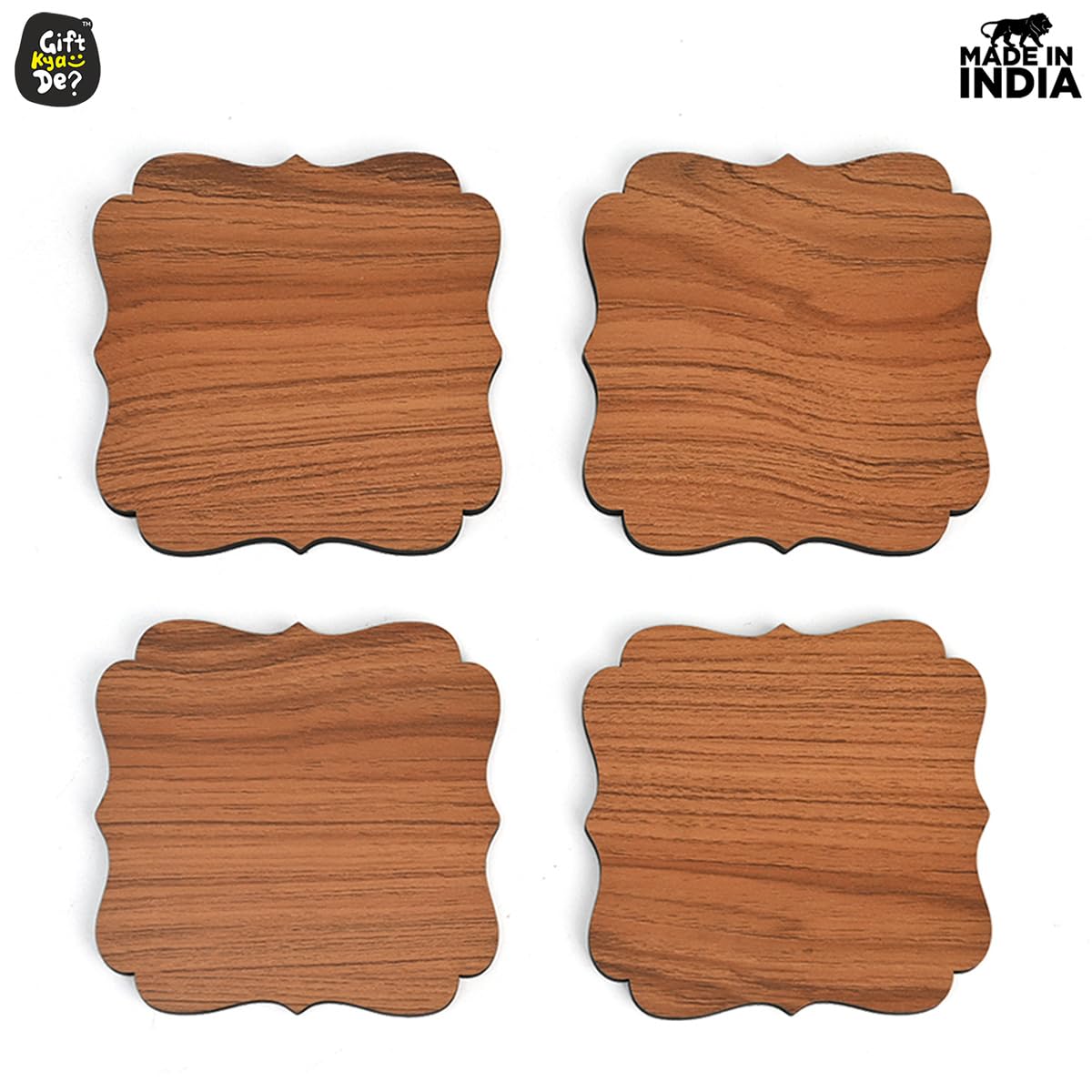 Premium Maharaja Design Wooden Coasters Set - 4 Pack Eco-Friendly Non-Slip Table Coasters for Coffee, Tea, Wine & Beer Glasses (4x4 Inch) - Perfect for Home, Office, and Restaurant Use