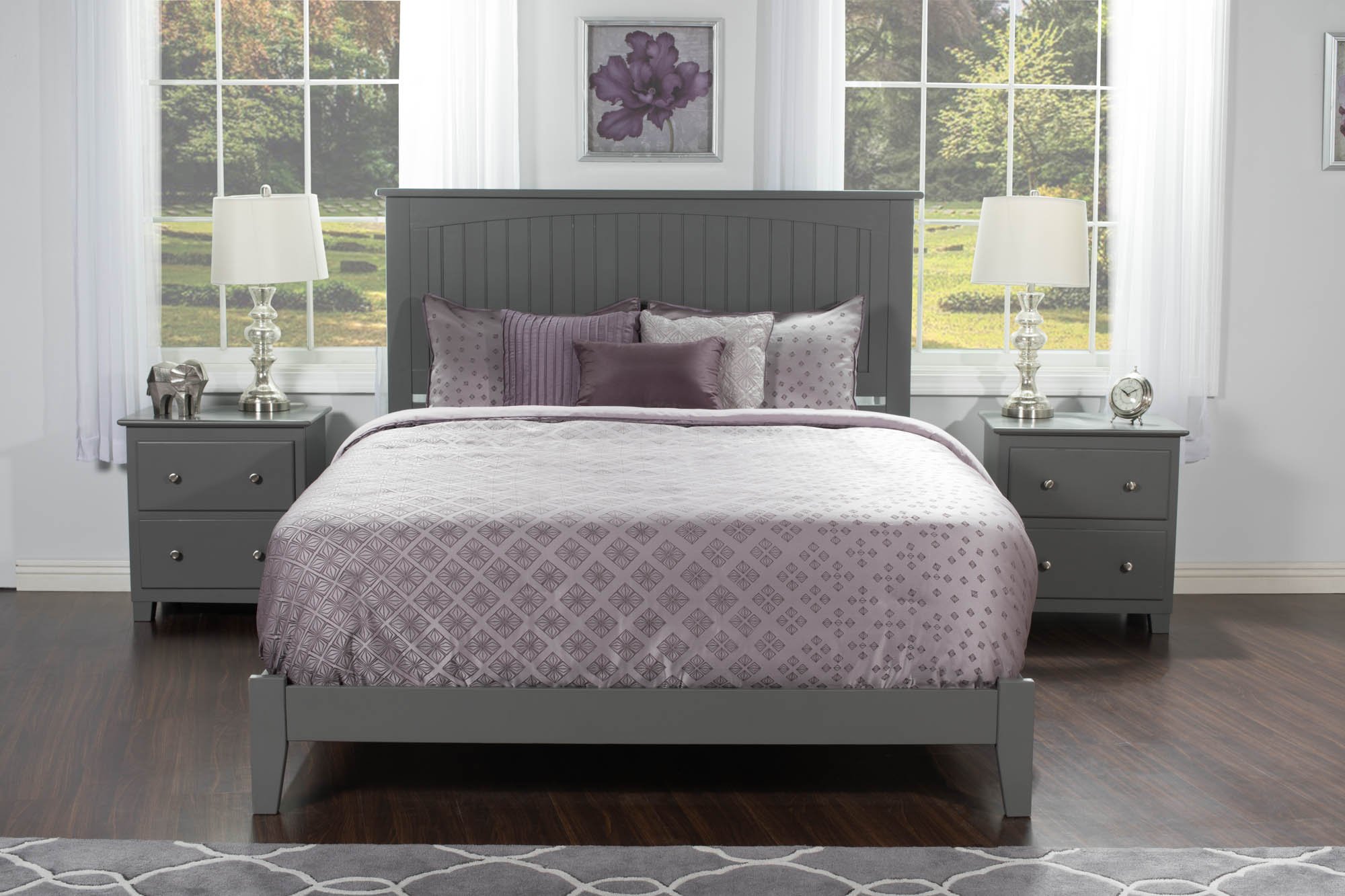 AFI Nantucket Queen Foundation Bed Frame with USB Charging Ports - Modern Grey Bedroom Furniture for Home & Guest Room Decor